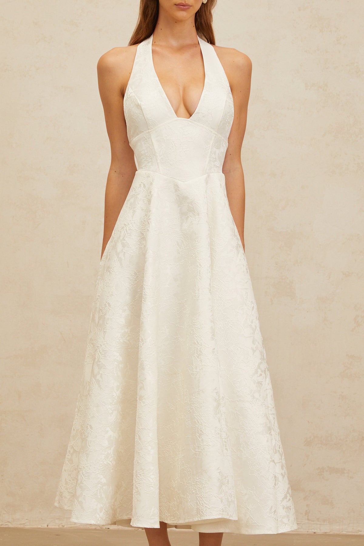 Céline White Glamorous Event Midi Dress
