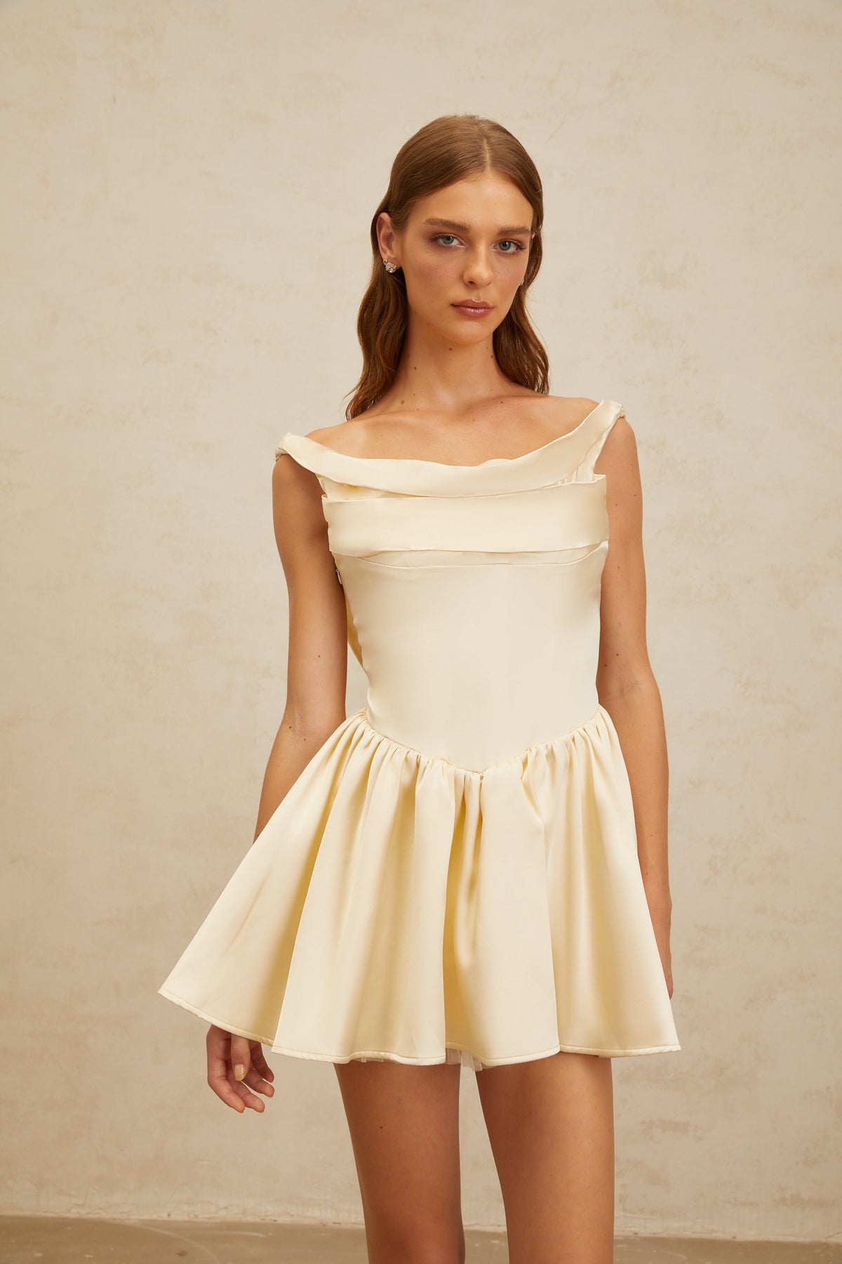 Justine Neutrals Shirred Puff Mini Dress (Final Sale-US Only)