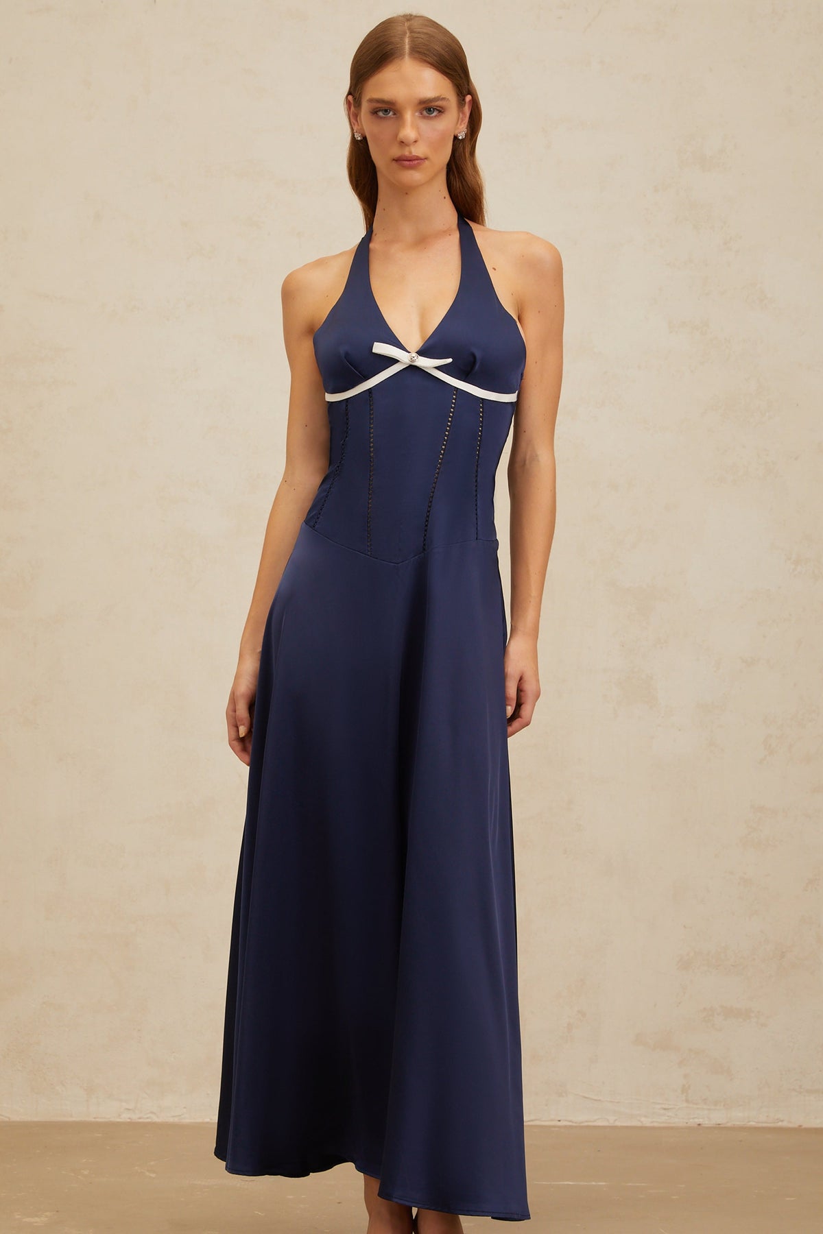 Vérane Sapphire Bowknot Satin Maxi Dress (Final Sale)