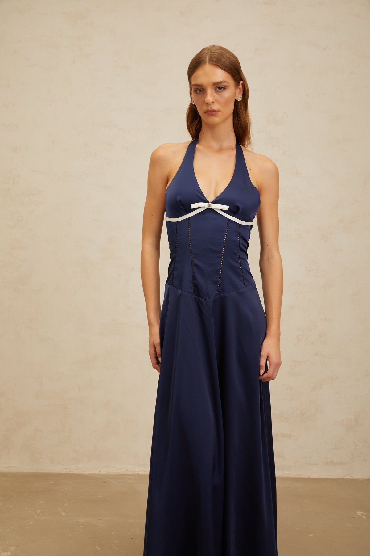 Vérane Sapphire Bowknot Satin Maxi Dress (Final Sale)
