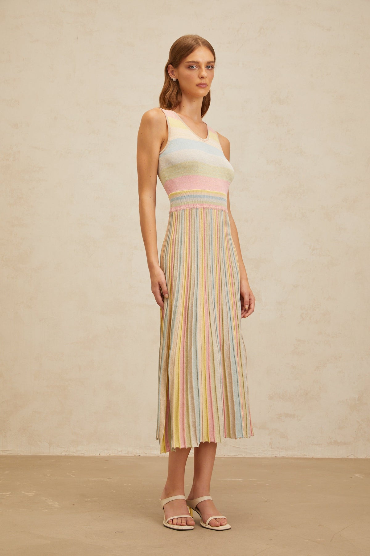 Bénédicte Blue Summer Striped Knit Midi Dress