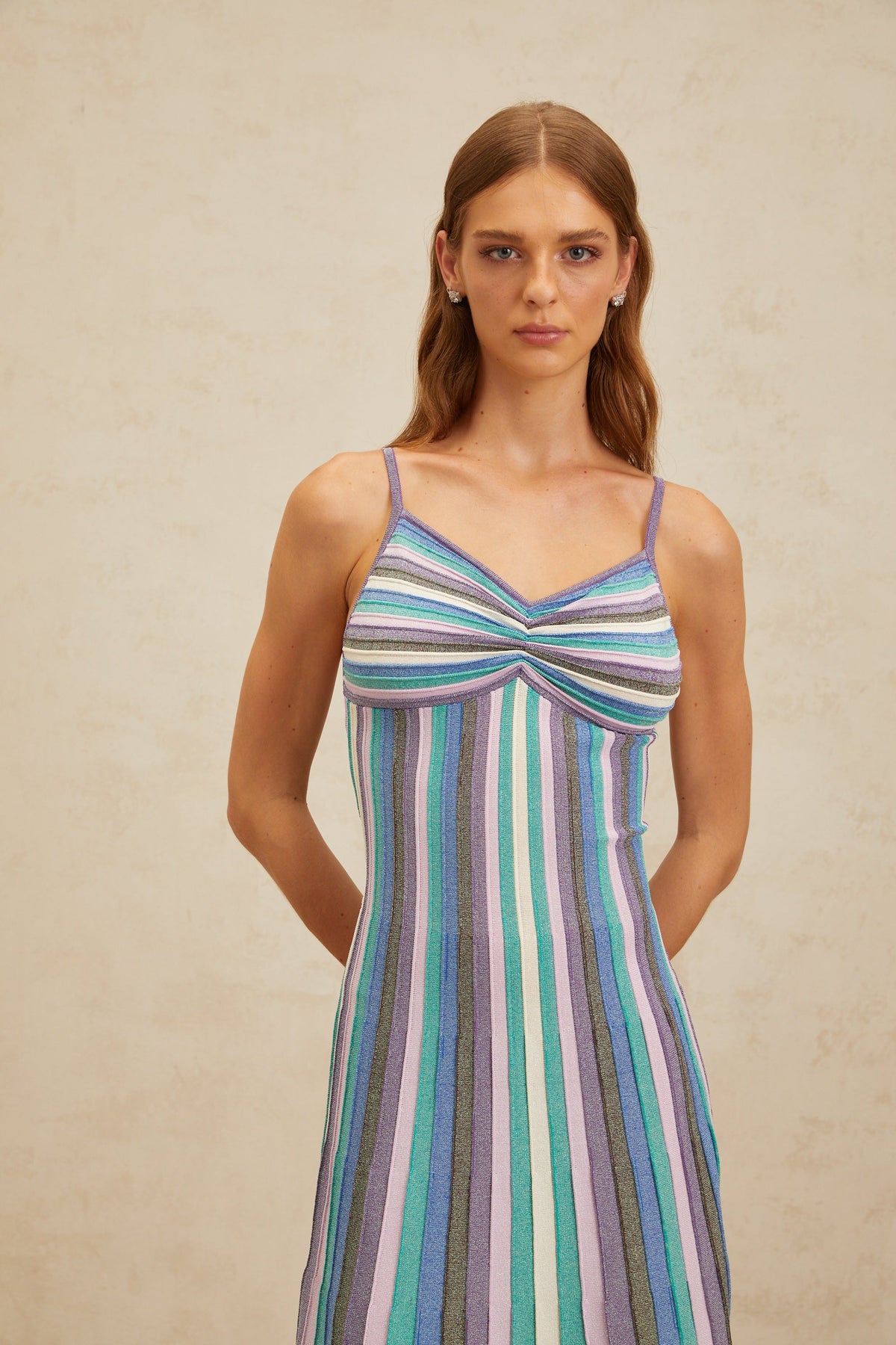 Bruyère Blue Striped Knit Midi Dress