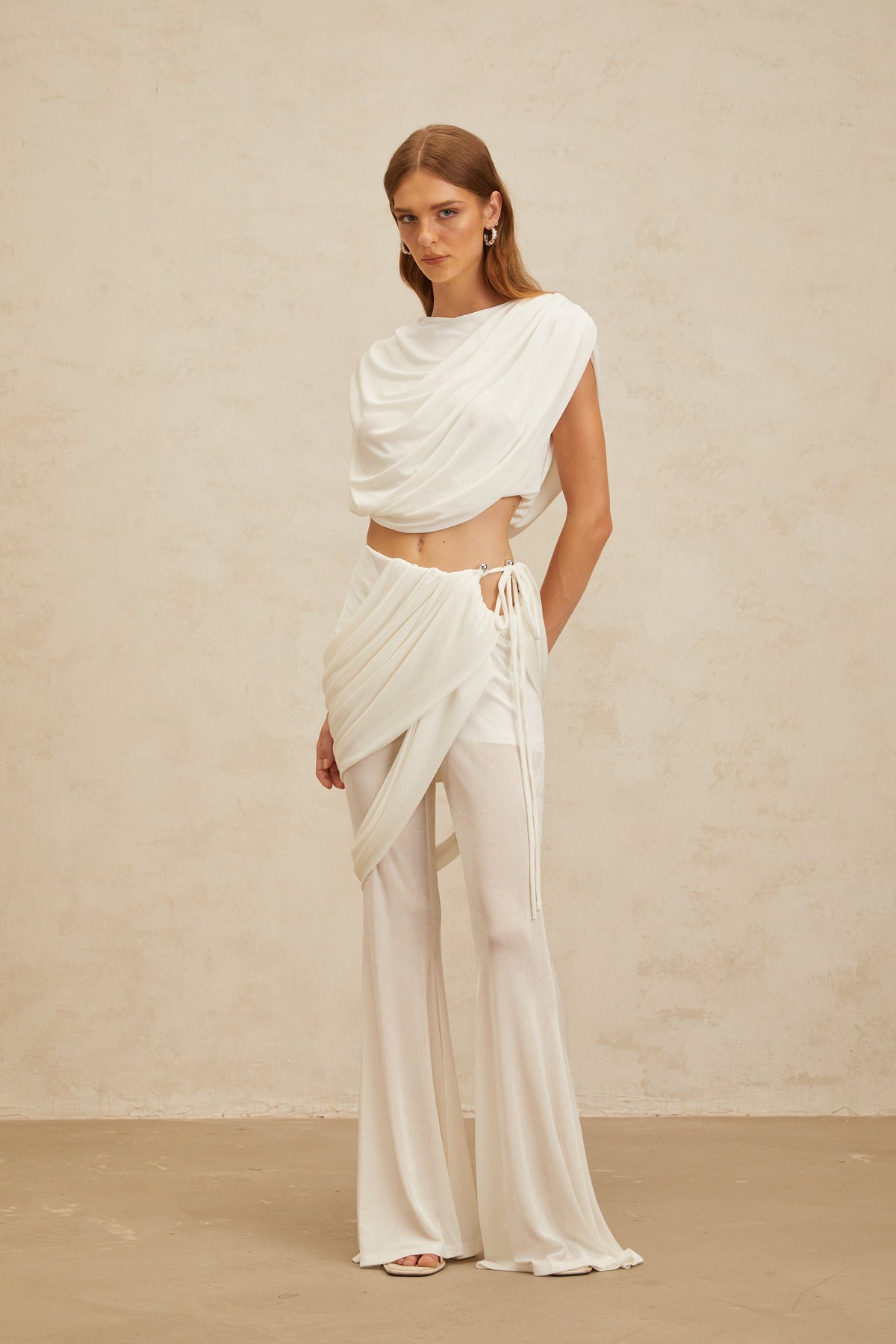 Dulcie White Asymmetrical Ruched Matching Set