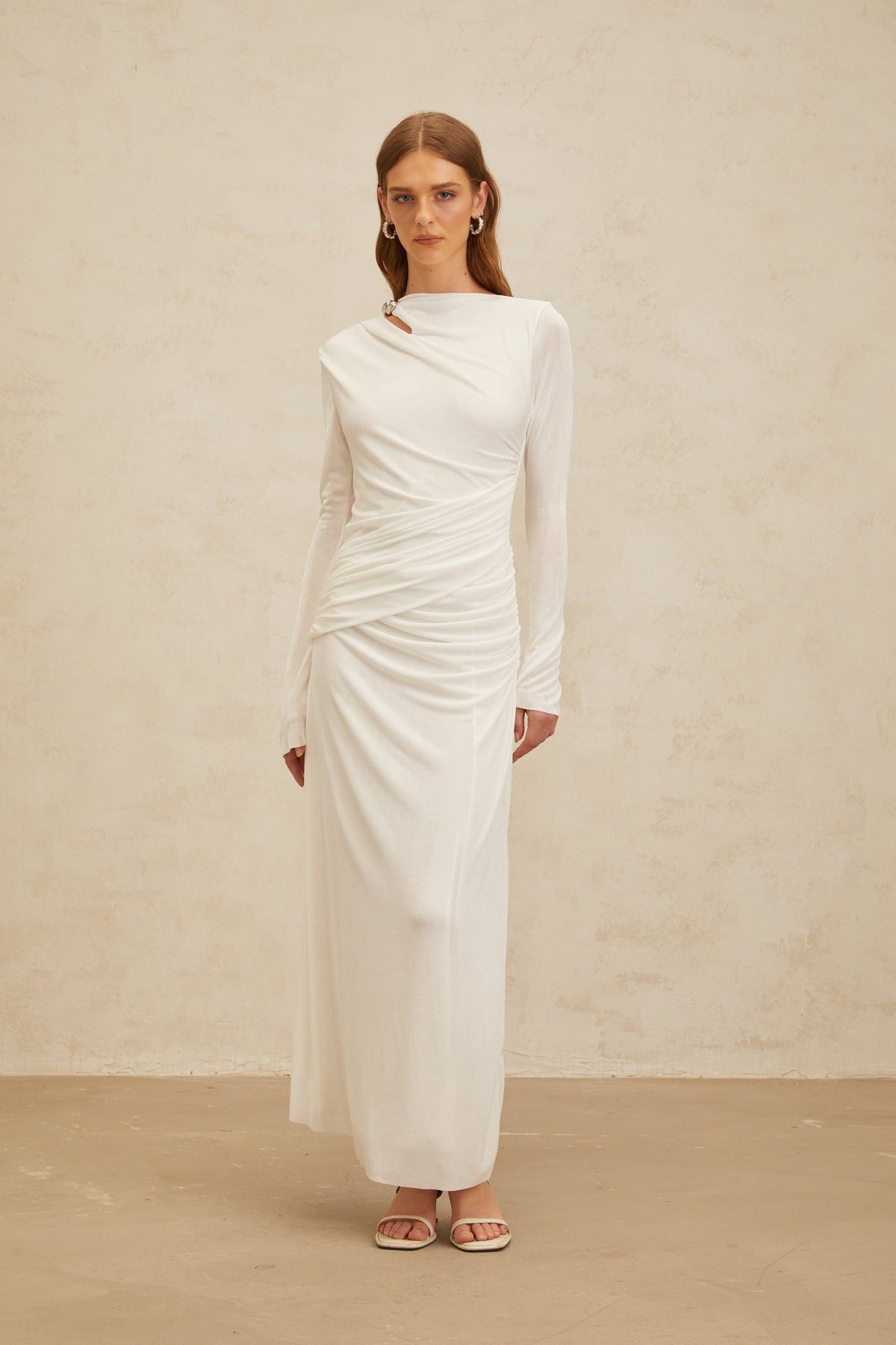 Daneysha White Ruched Maxi Gown