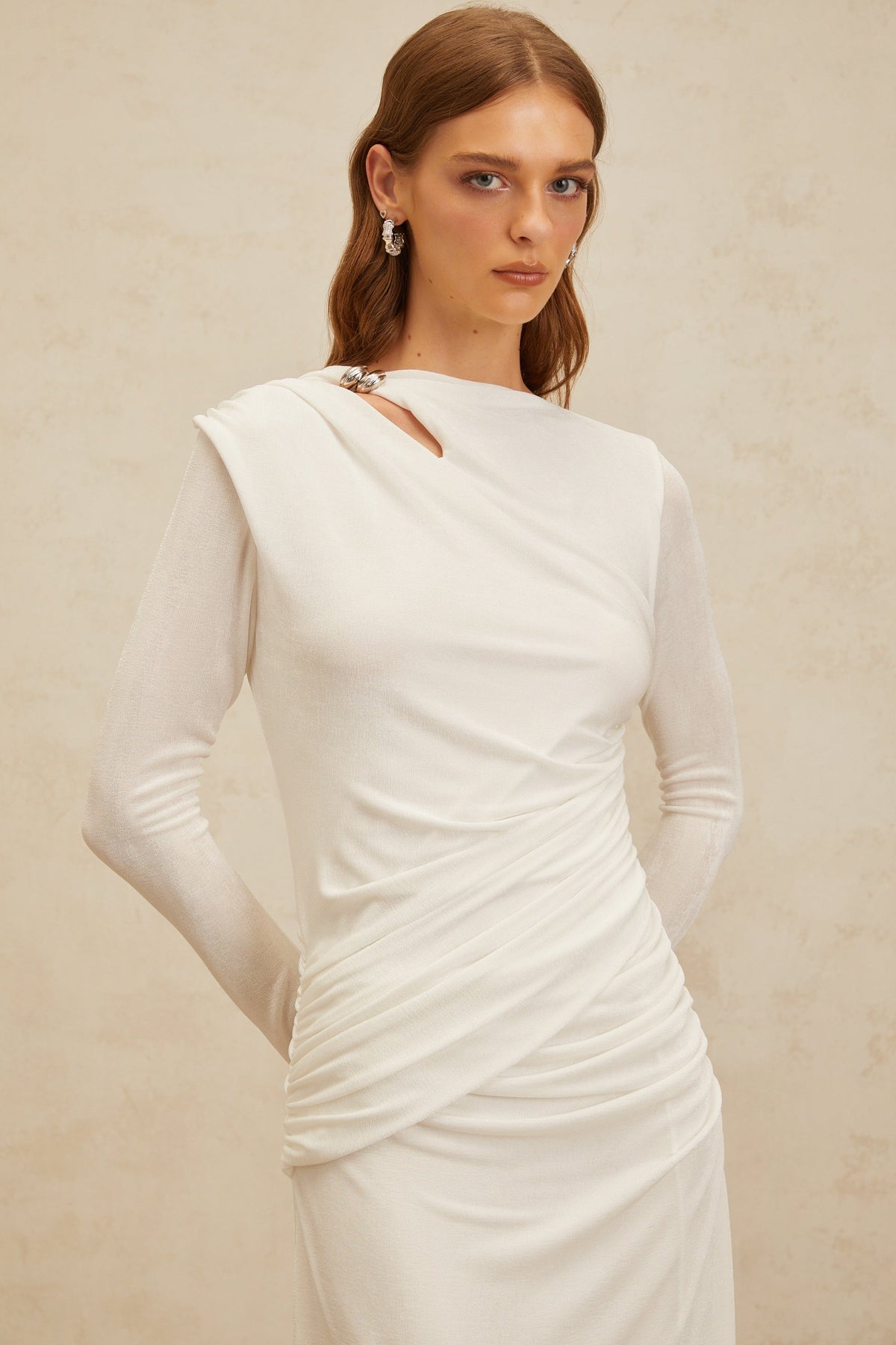 Daneysha White Ruched Maxi Gown (Final Sale-US Only)