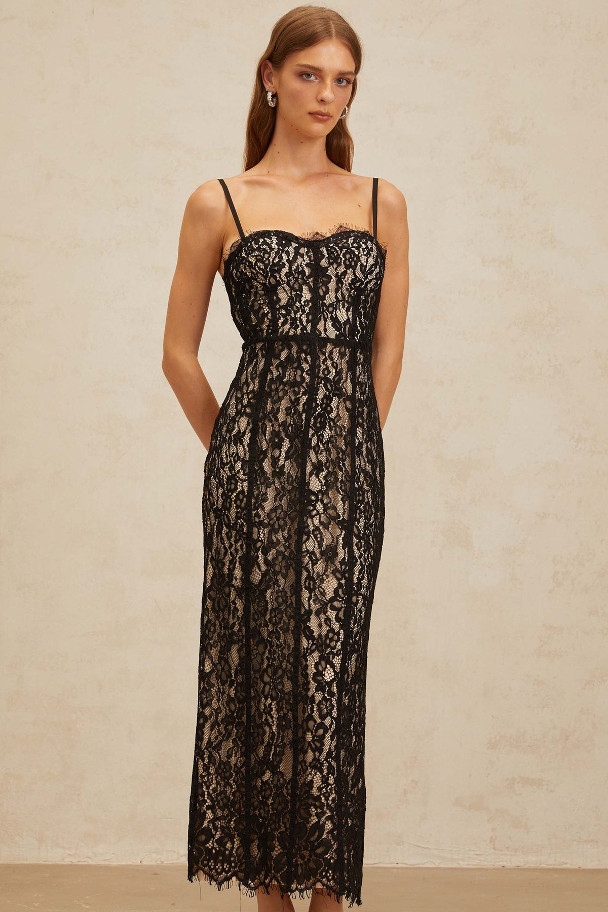 Fleur Black Floral Lace Bustier Maxi Dress (Final Sale-US Only)