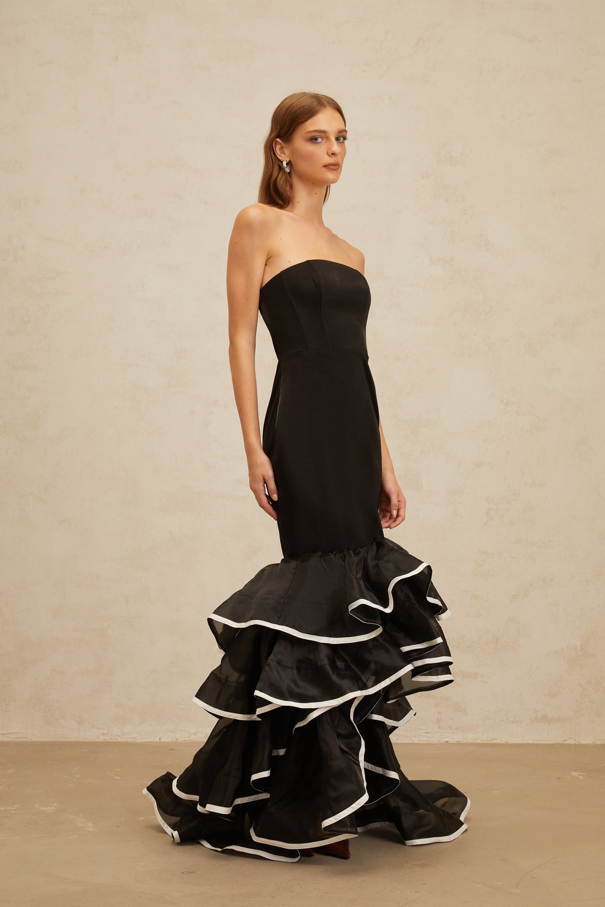 Dianthe Black Ruffled Mermaid Tiered Maxi Dress