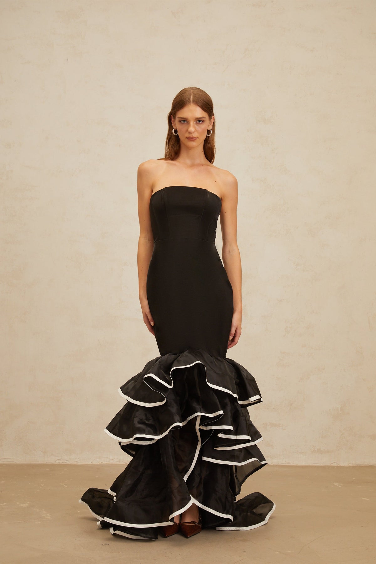 Dianthe Black Ruffled Mermaid Tiered Maxi Dress