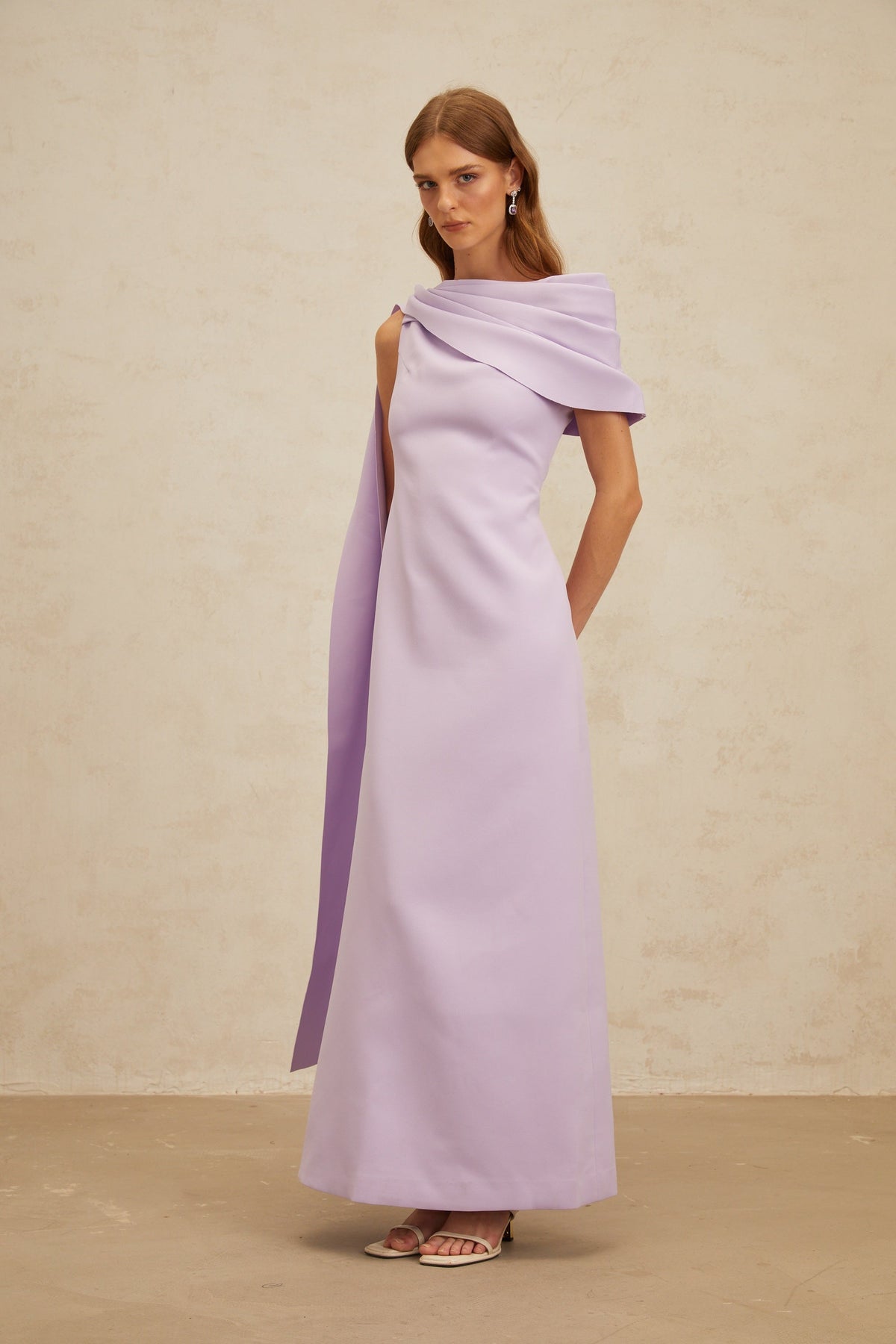 Annabelle Purple Cape-Design Ribbon Maxi Dress (Final Sale-US Only)