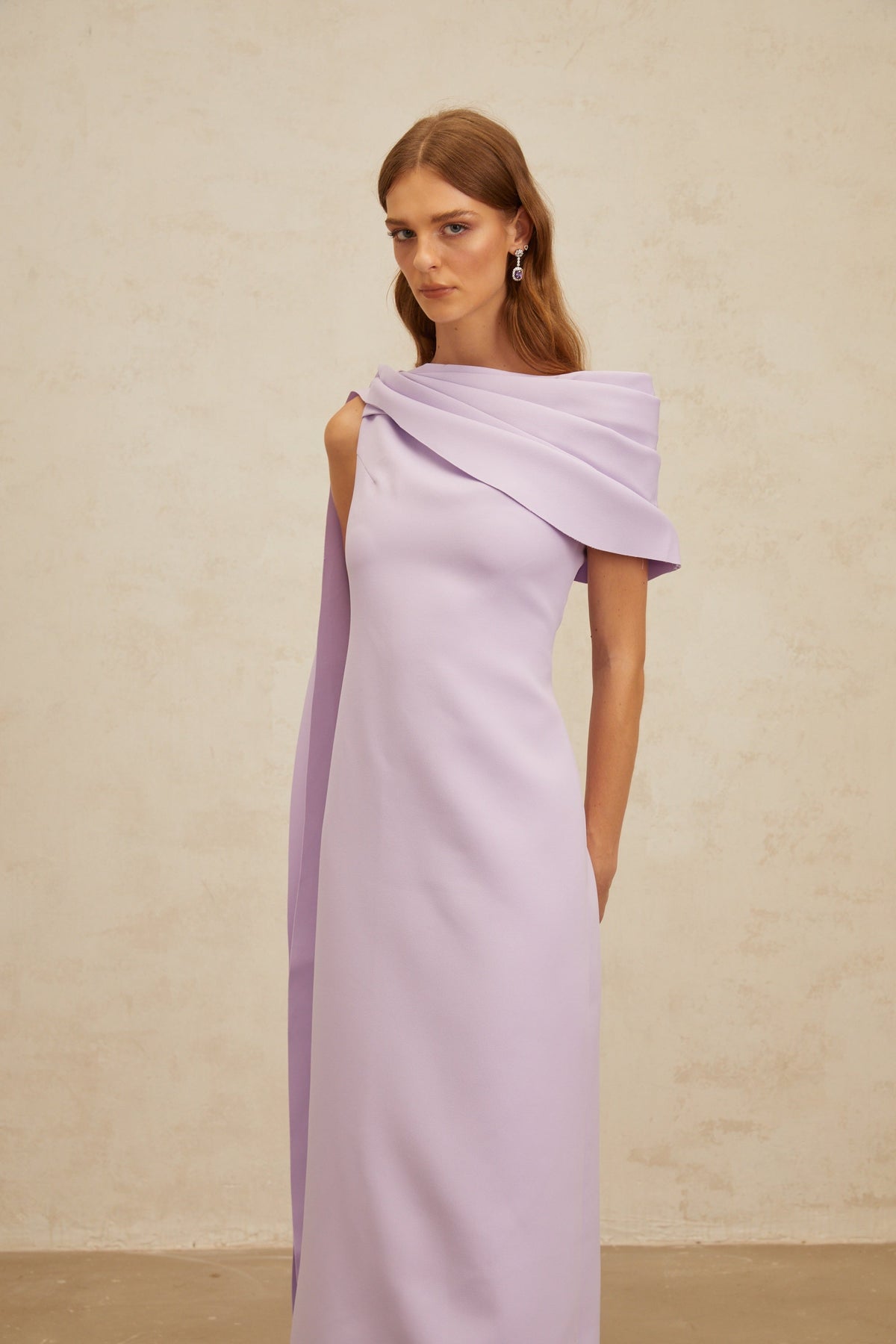 Annabelle Purple Cape-Design Ribbon Maxi Dress (Final Sale-US Only)