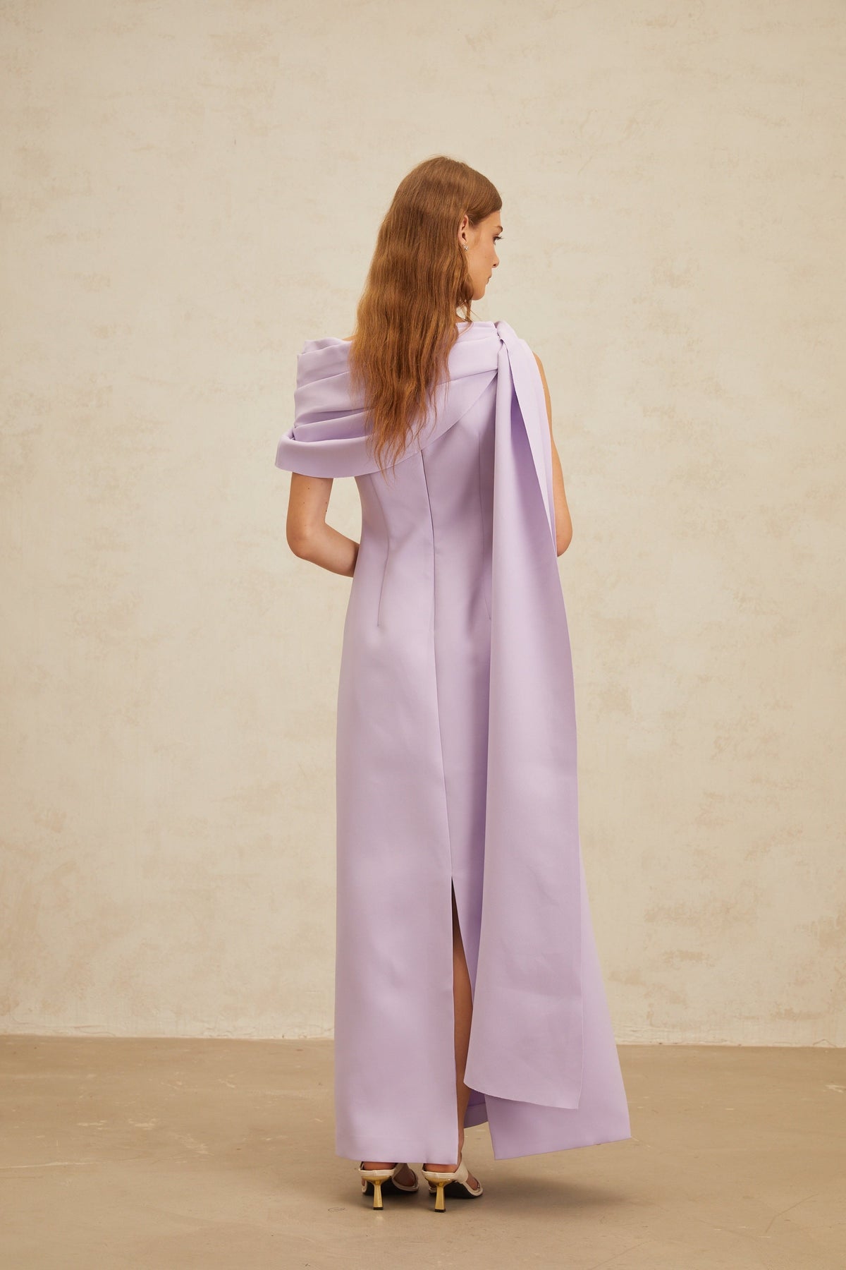 Annabelle Purple Cape-Design Ribbon Maxi Dress (Final Sale-US Only)