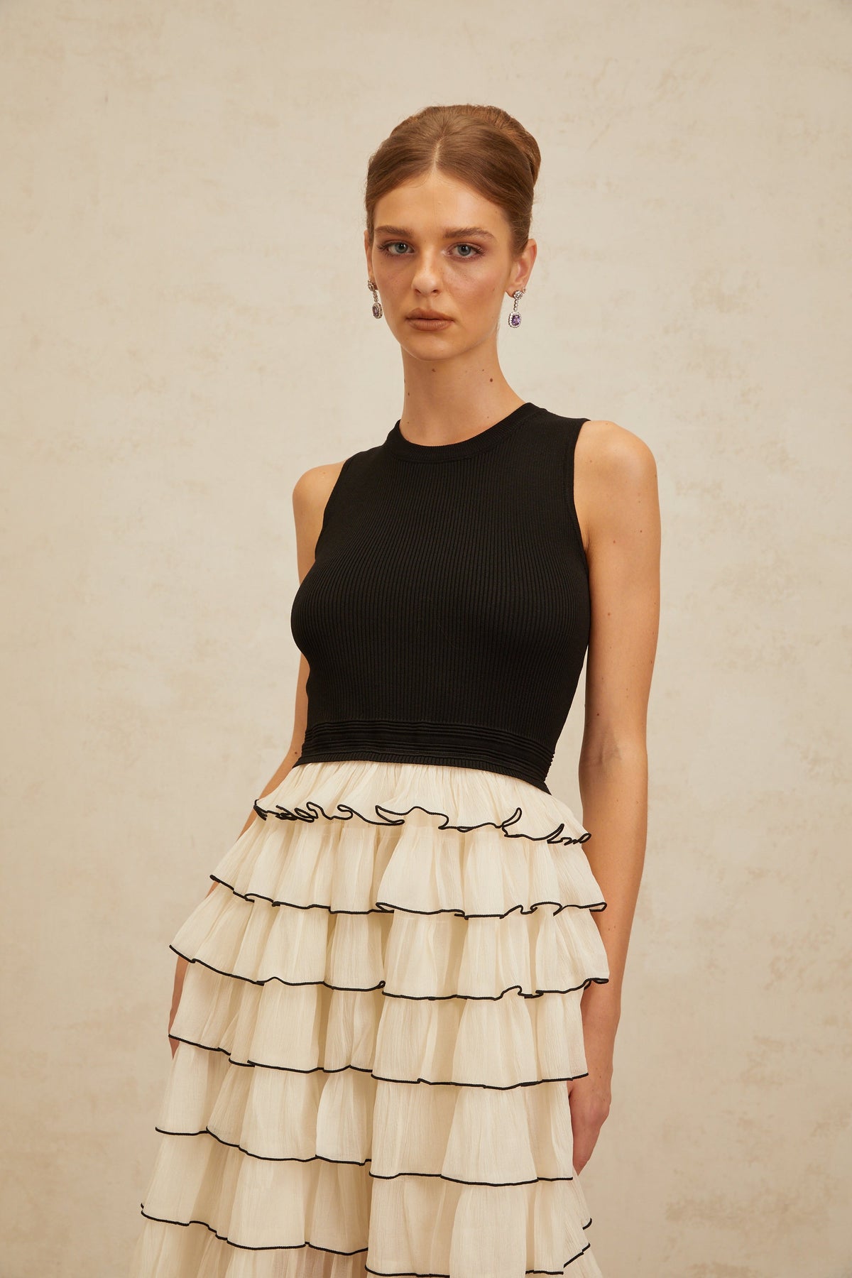 Anouk Contrast Color Tiered Panelled Midi Dress