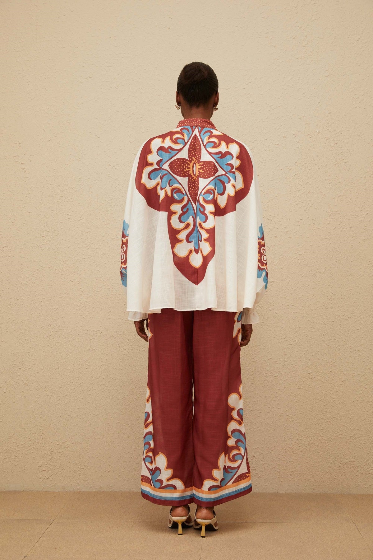 Énigmatique Brown Graphic Print Blouse & Trousers Co-ord