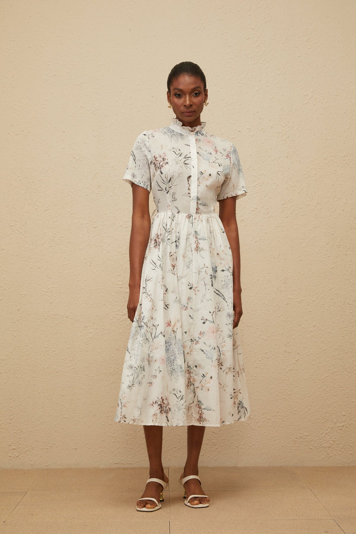 Héloïse White Floral Print Summer Midi Dress