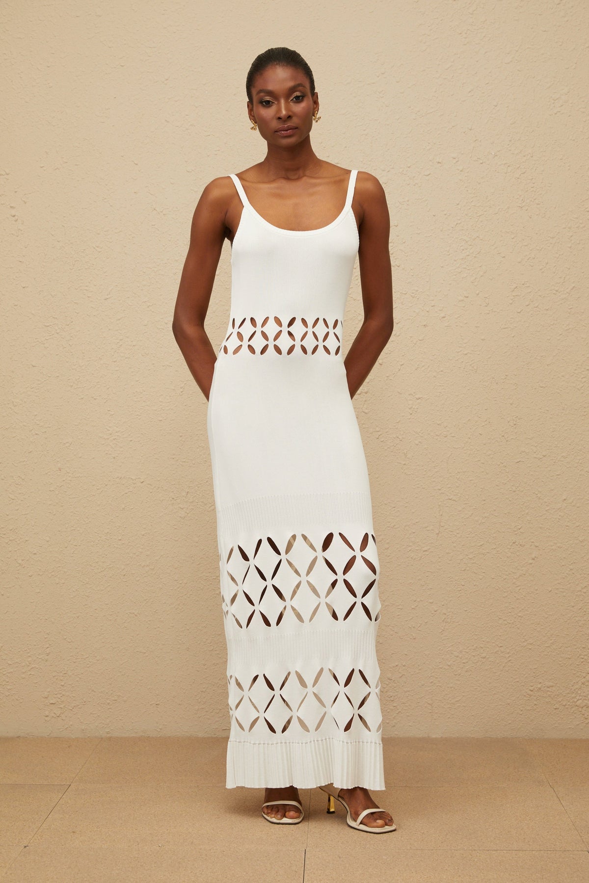 Blanche White Cutout Knit Maxi Dress