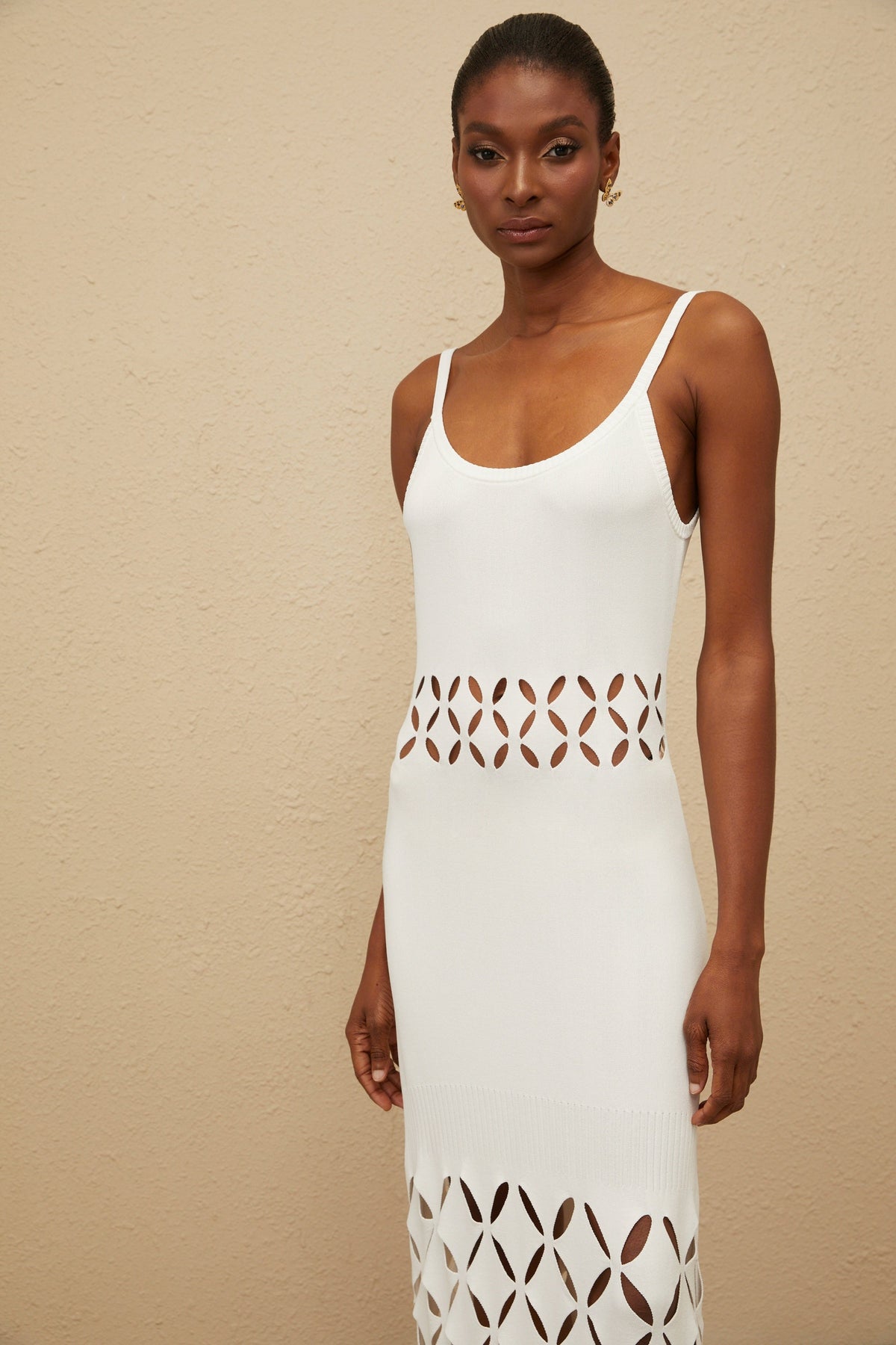 Blanche White Cutout Knit Maxi Dress