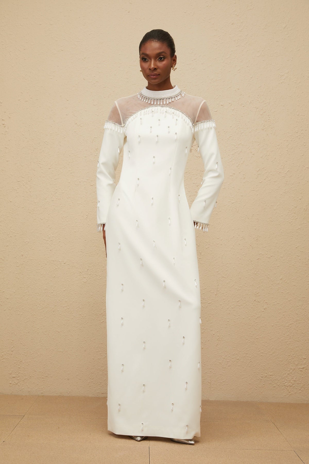 Céline White Embellished Evening Maxi Gown (Final Sale-US Only)