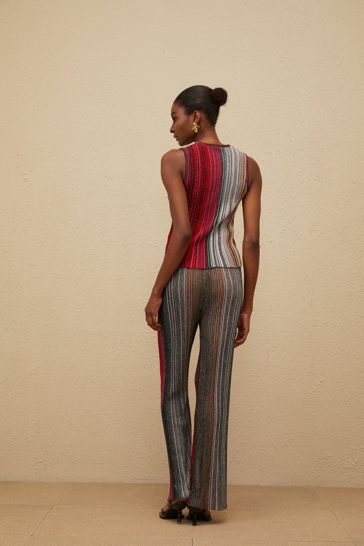 Ulysse Red Glitter Pleated Knit Top & Trousers Set