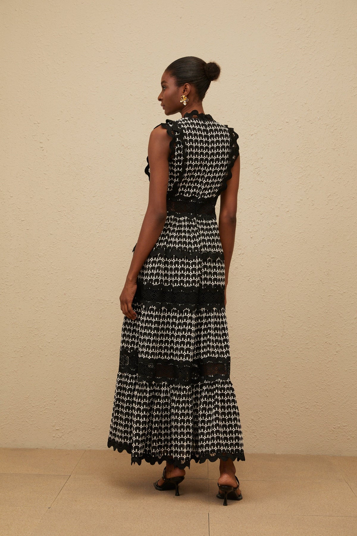 Ténébreuse Black Scalloped Lace Panel Maxi Dress