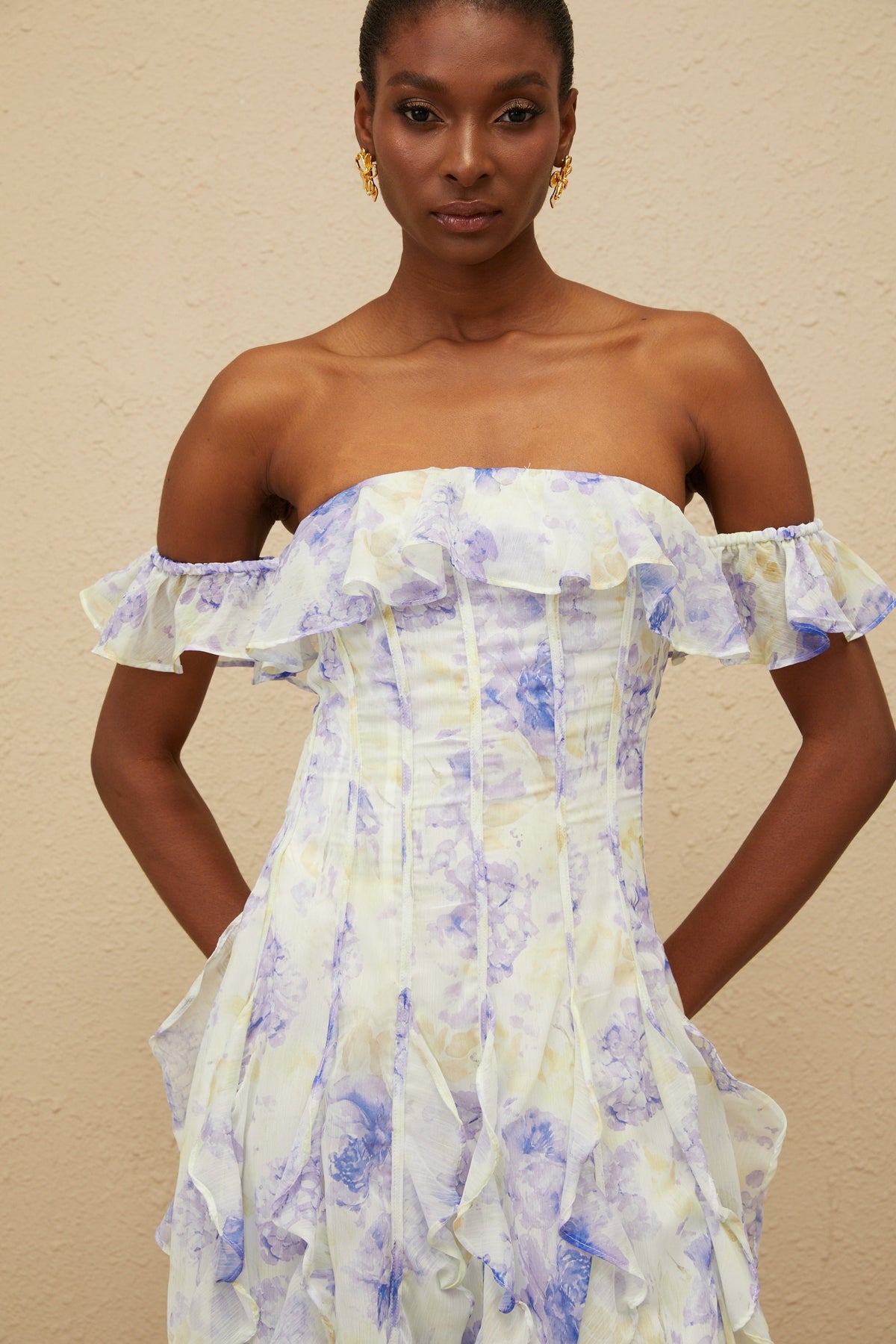 Fleur Blue Ruffled Floral Print Maxi Dress