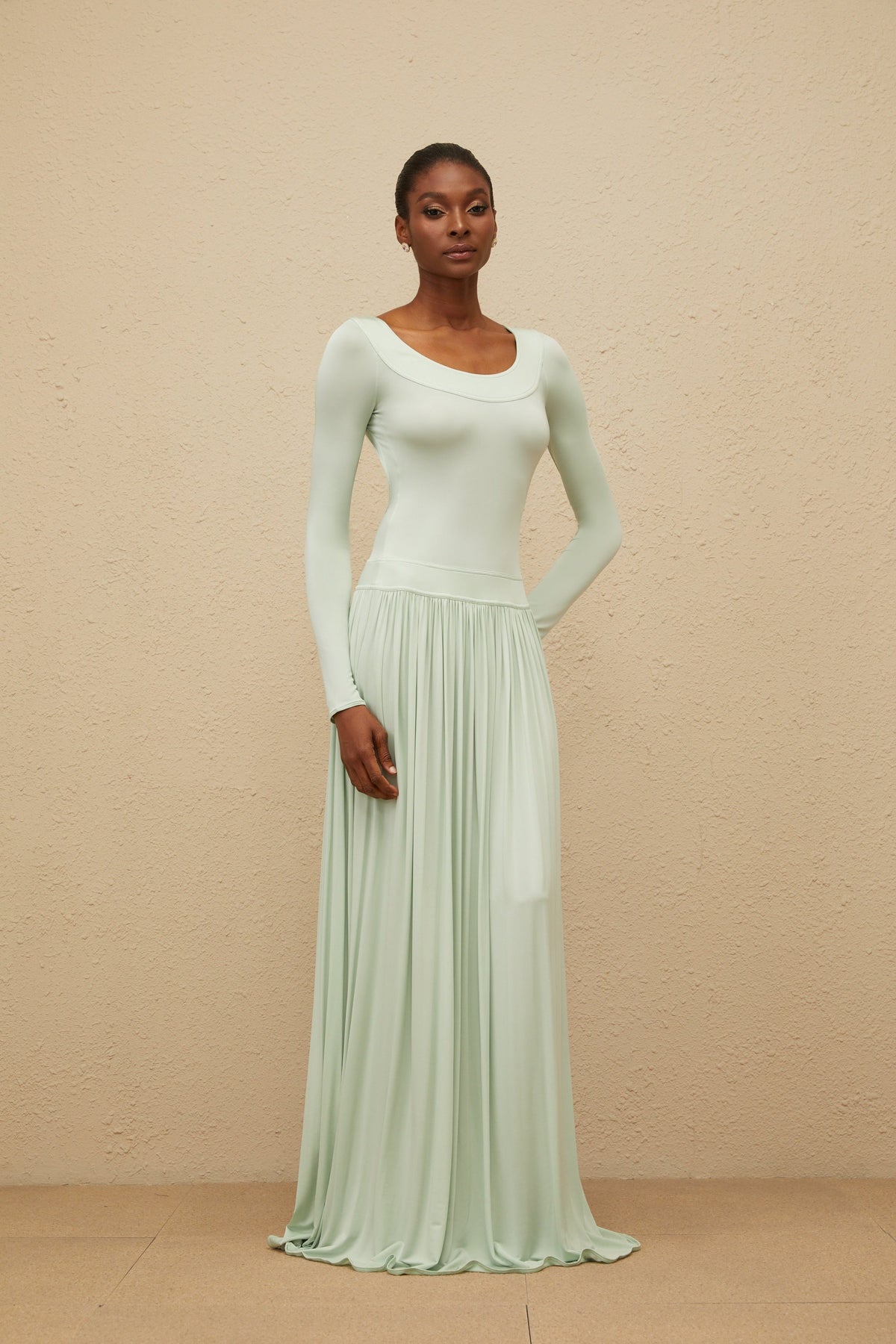 Campagne Green Open-Back Shirred Maxi Dress