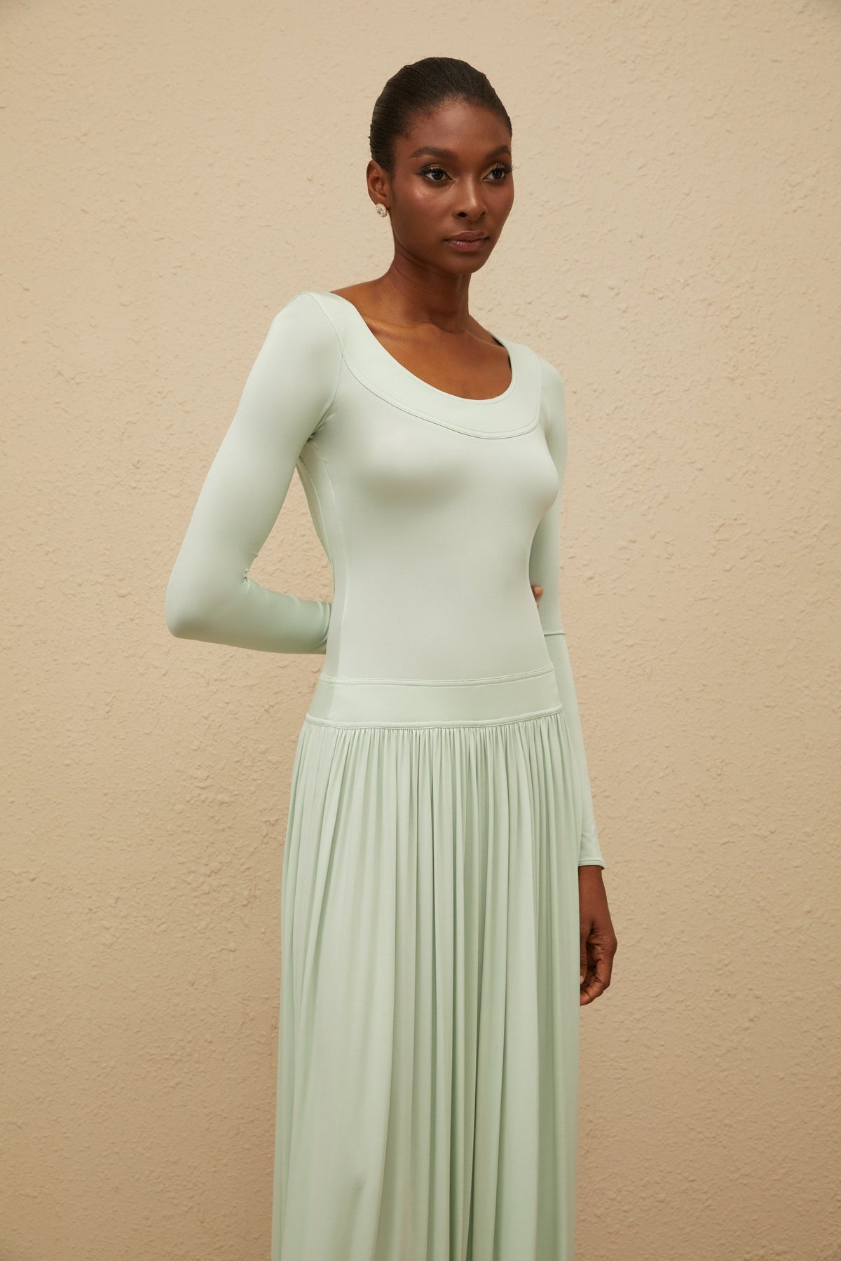 Campagne Green Open-Back Shirred Maxi Dress