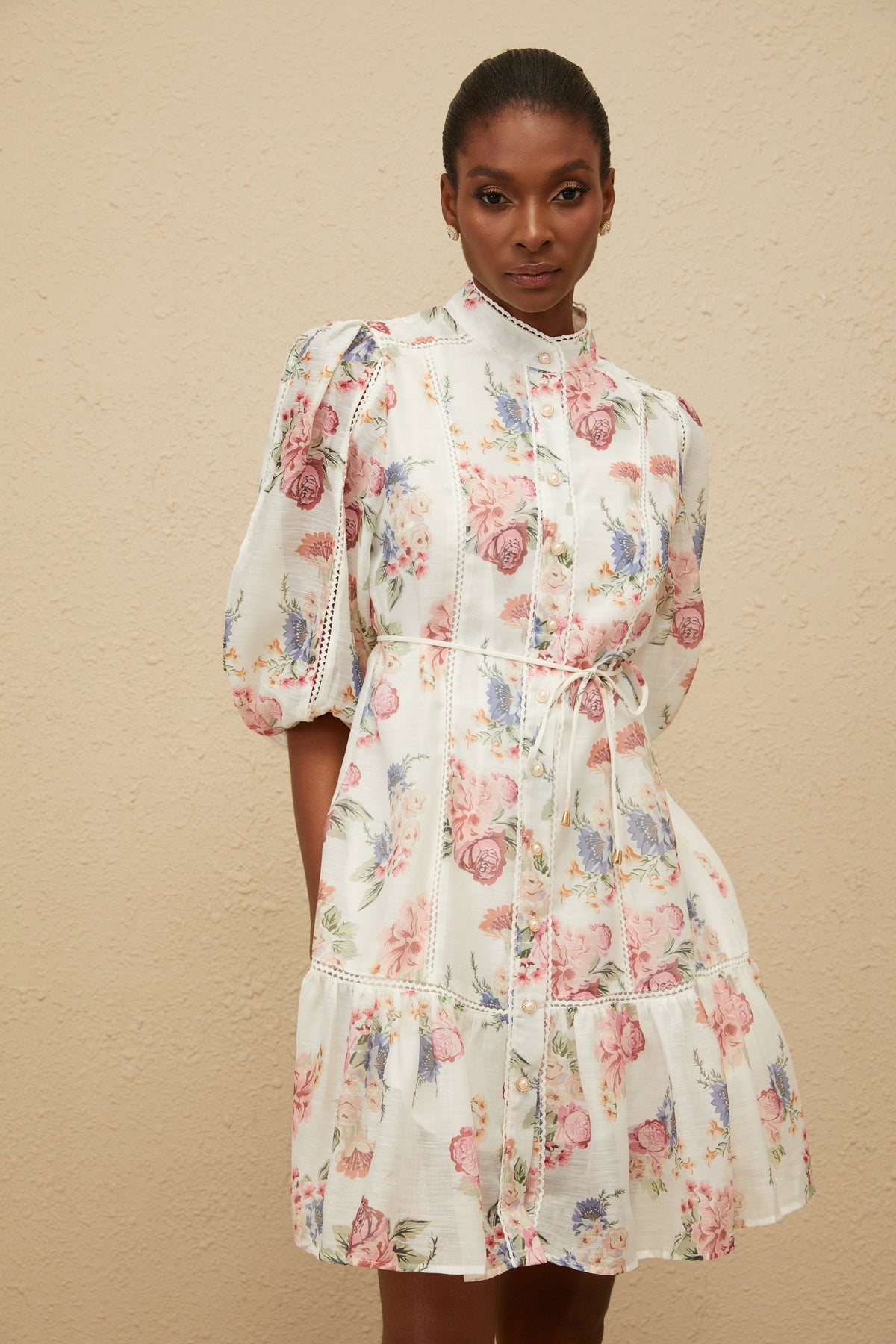 Inaya White Floral-Print Mini Dress
