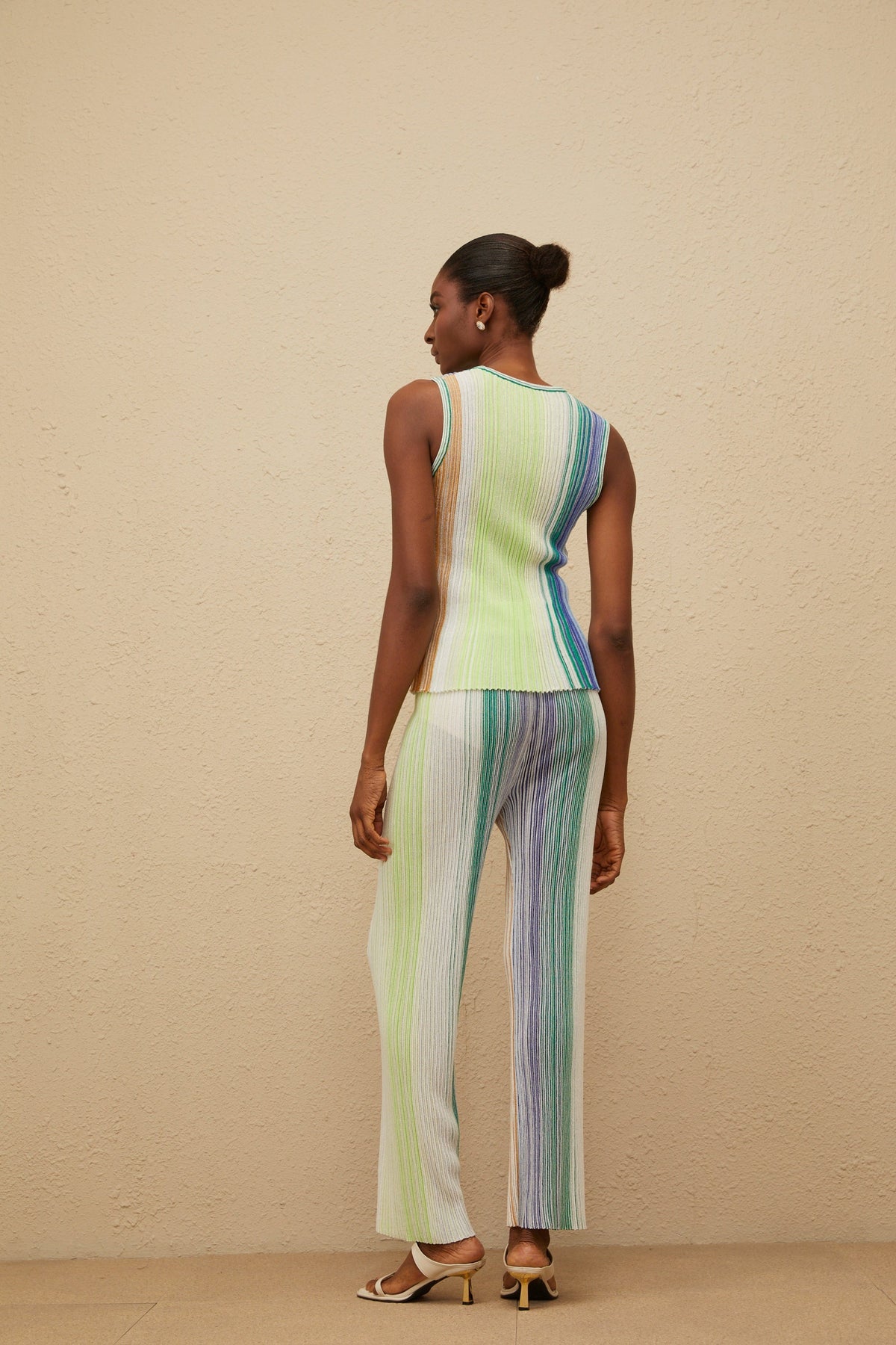 Ulysse Green Glitter Pleated Knit Top & Trousers Set