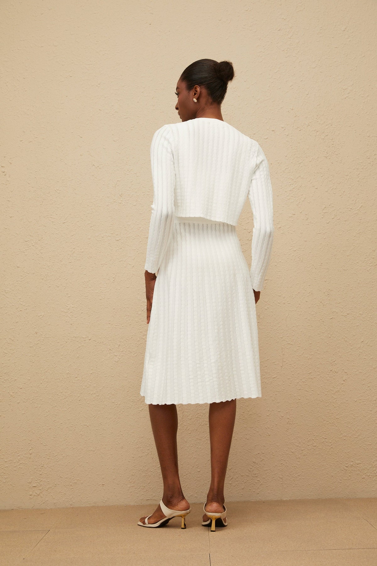 Clémence White Ribbed Knit Cardigan