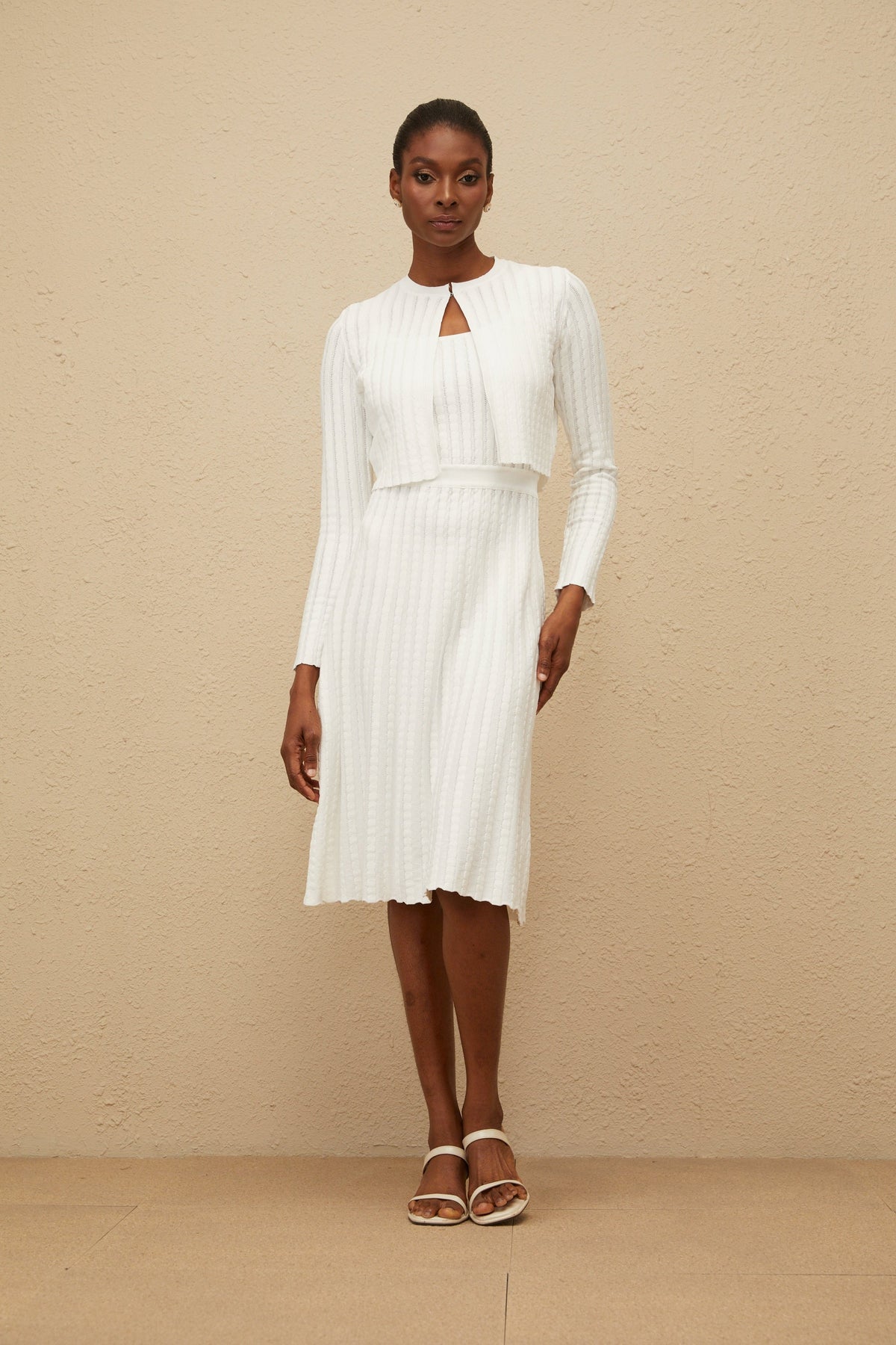 Clémence White Ribbed Knit Cardigan