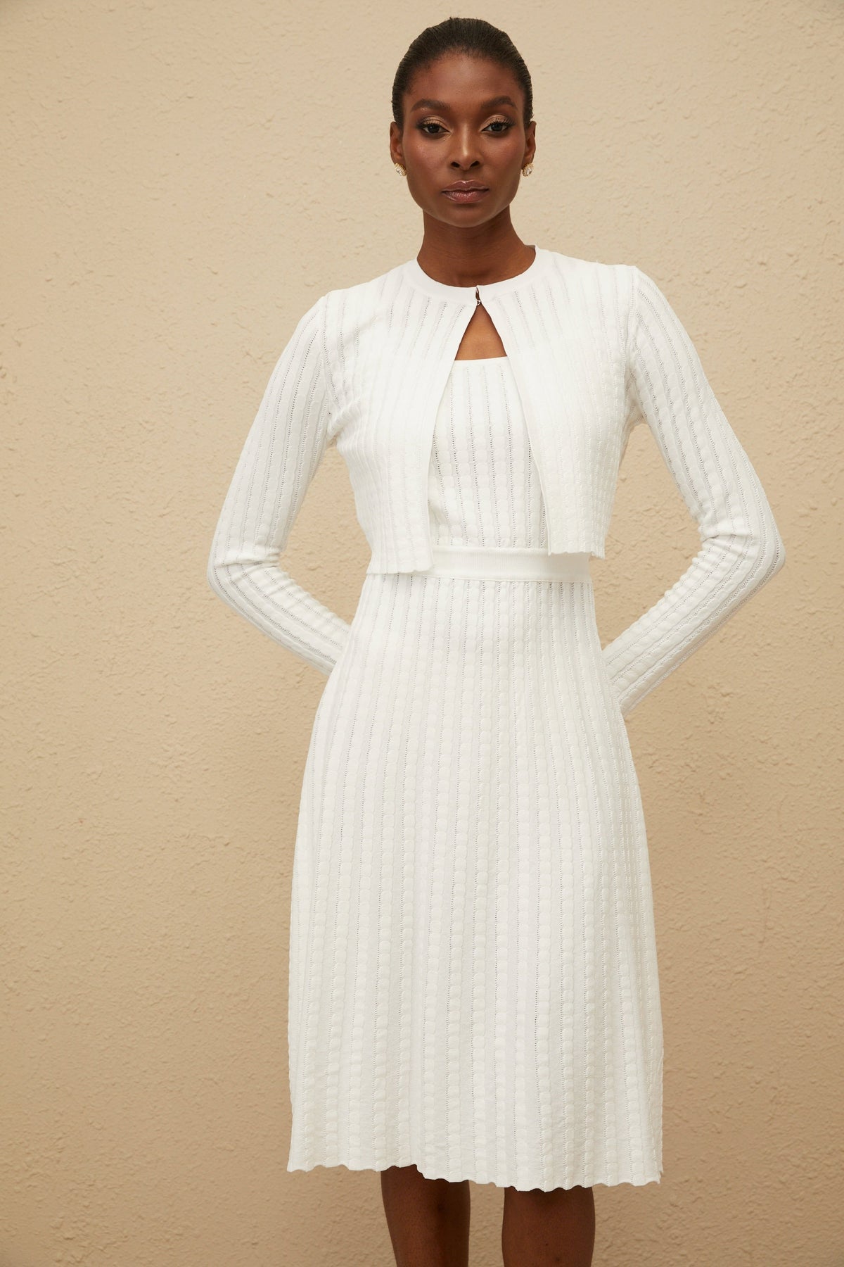 Clémence White Ribbed Knit Cardigan