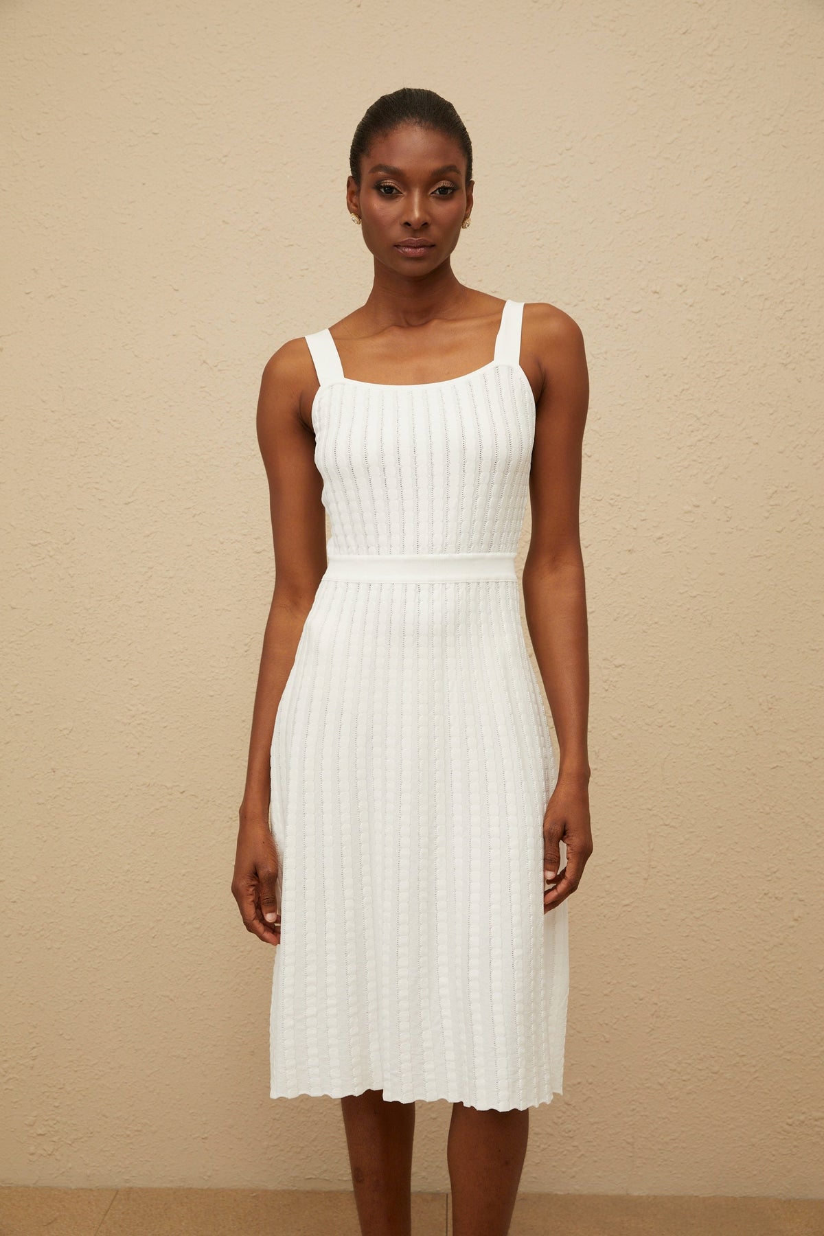 Clémence White Ribbed Knit Dress
