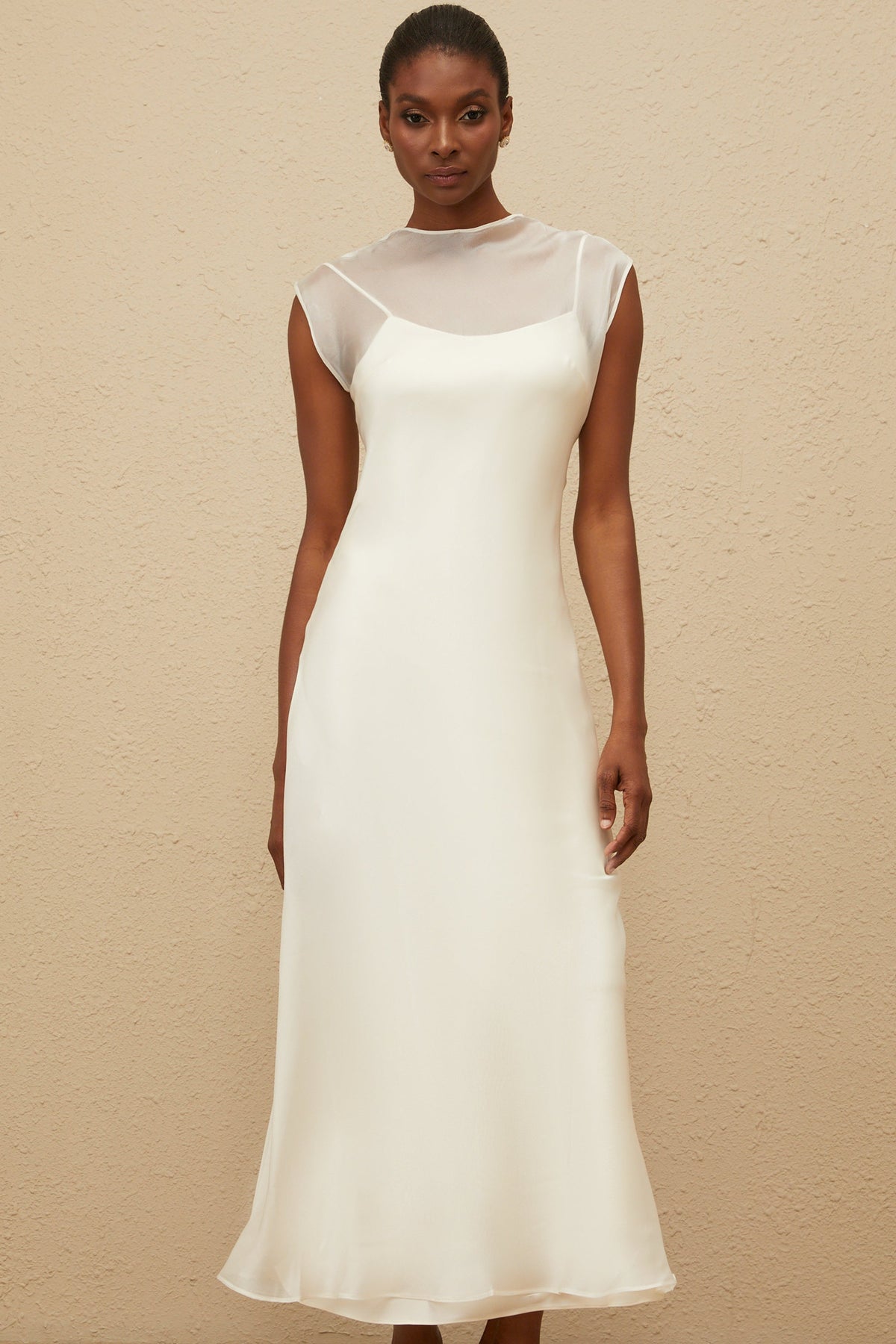 Epurée White Flared Tulle Maxi Dress