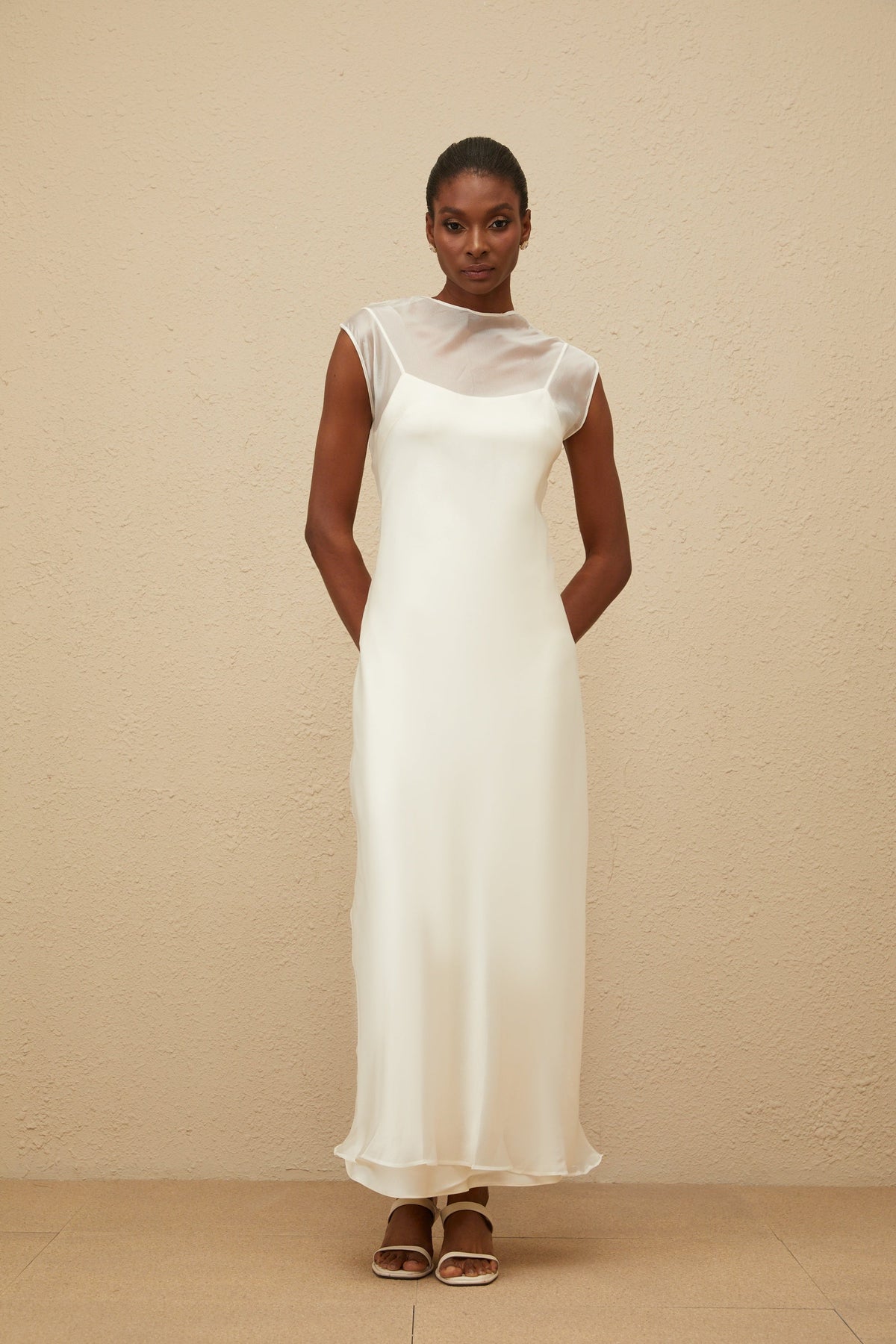 Epurée White Flared Tulle Maxi Dress