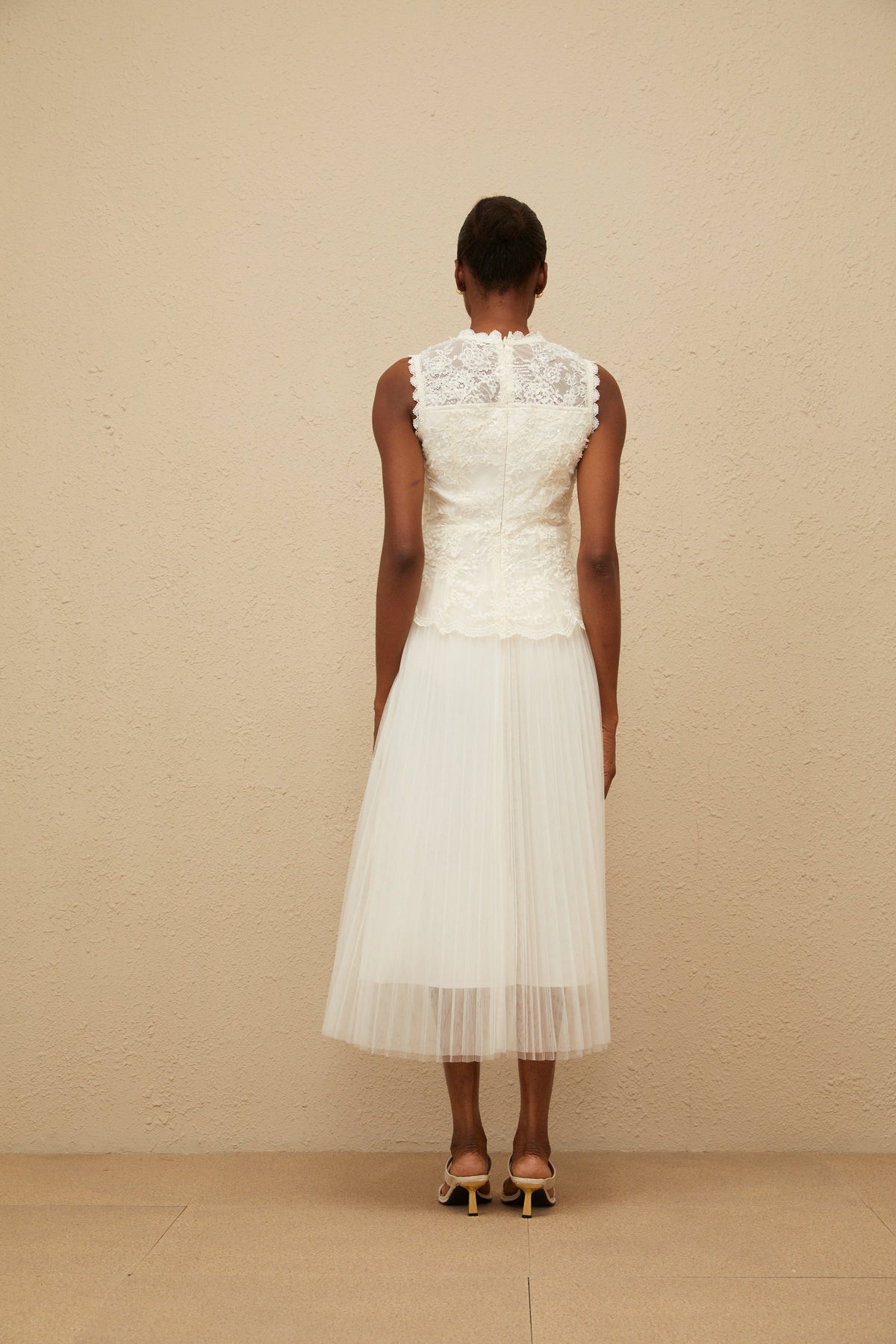 Léopoldine Floral Lace Tulle Panel Midi Dress