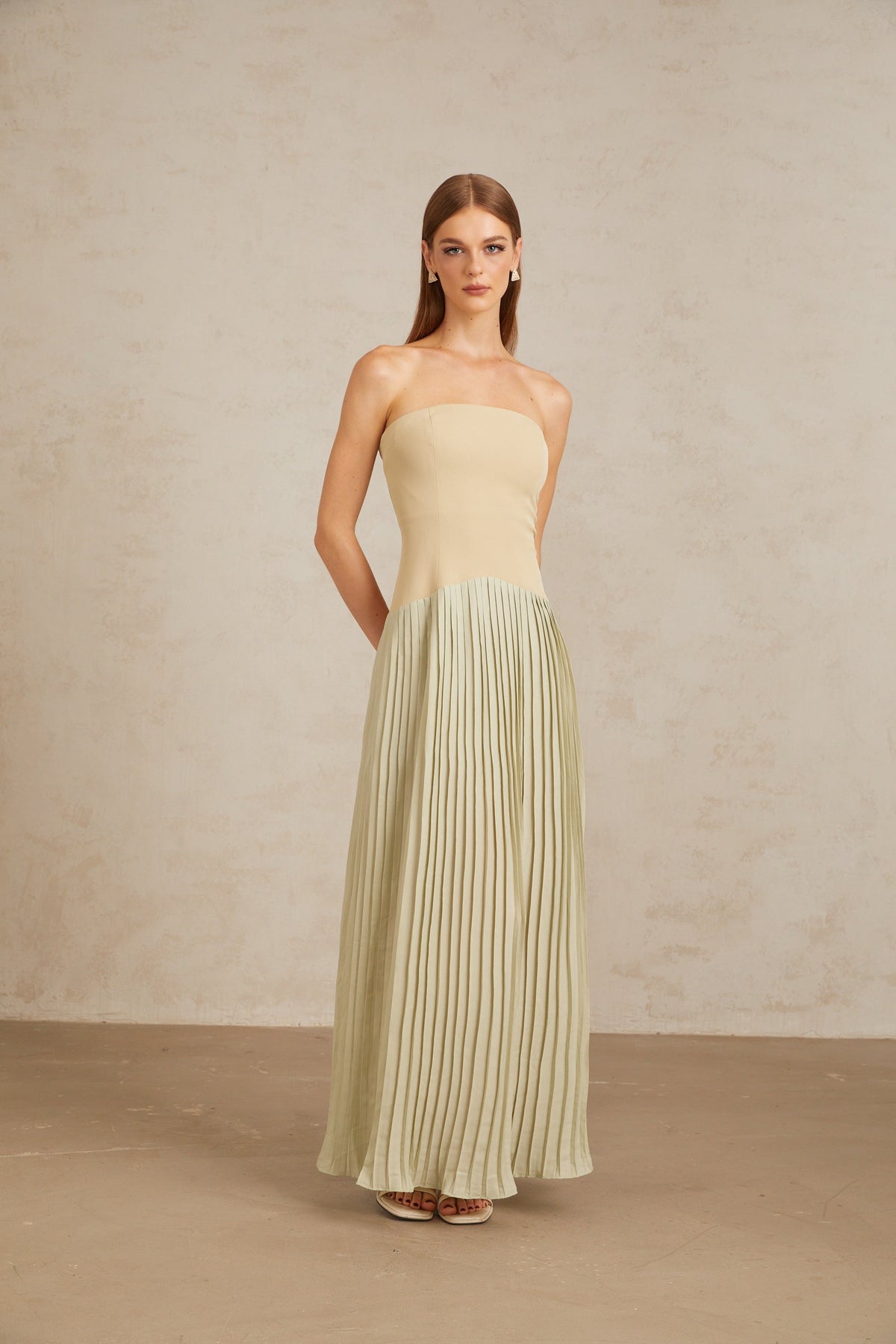Mirja Green Pleated Corset Maxi Dress