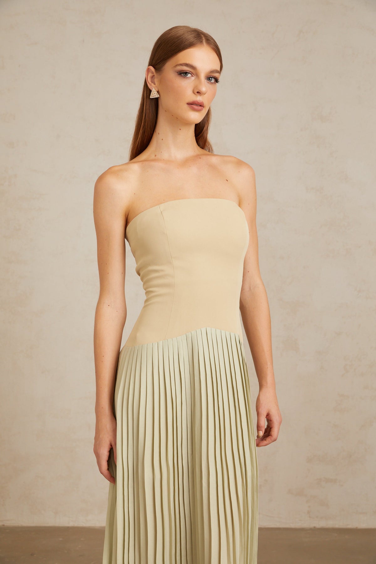 Mirja Green Pleated Corset Maxi Dress