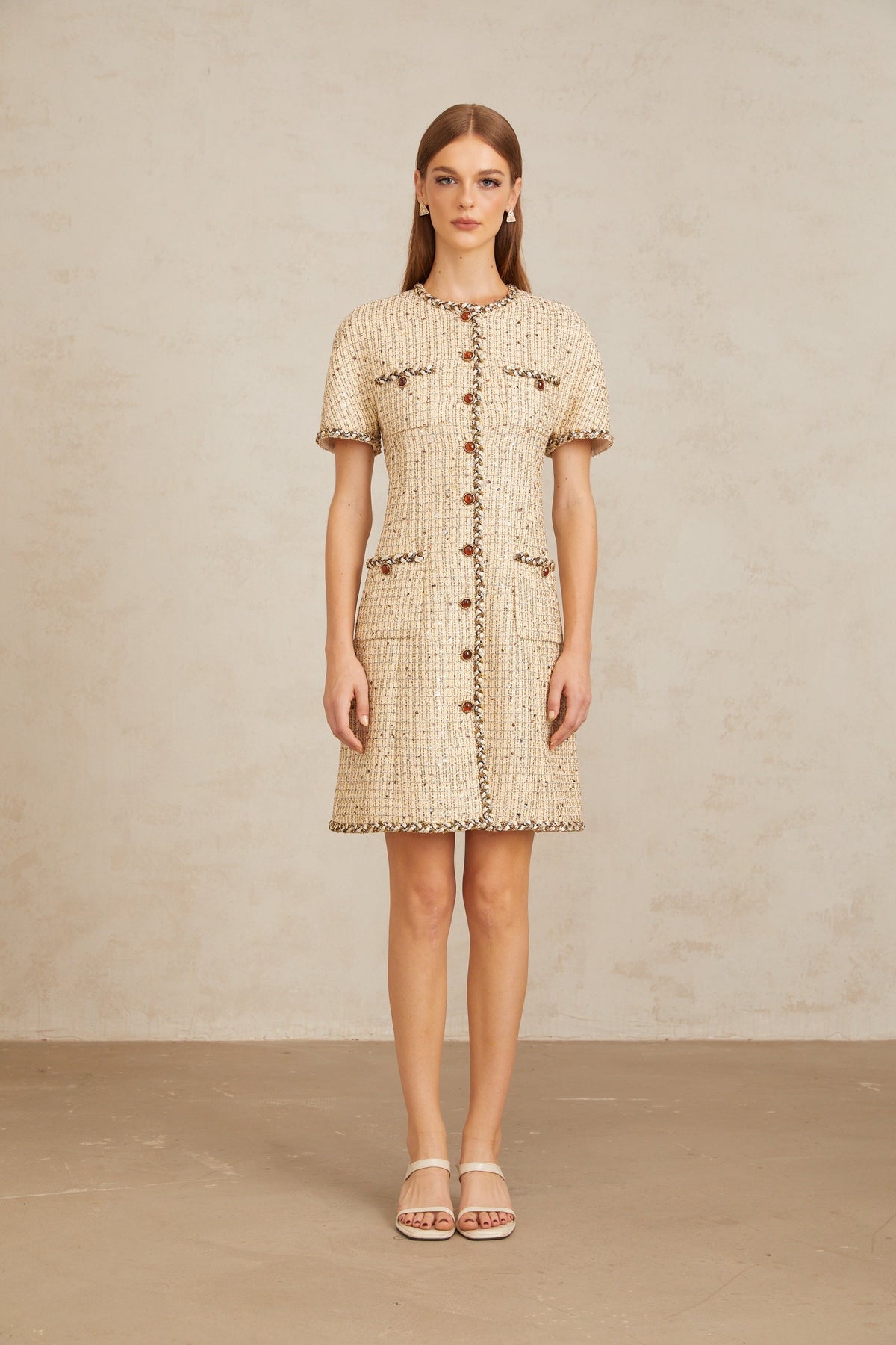 Énergie Neutral A-Line Tweed Mini Dress (Final Sale)
