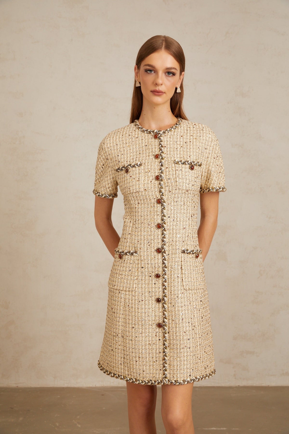 Énergie Neutral A-Line Tweed Mini Dress (Final Sale)