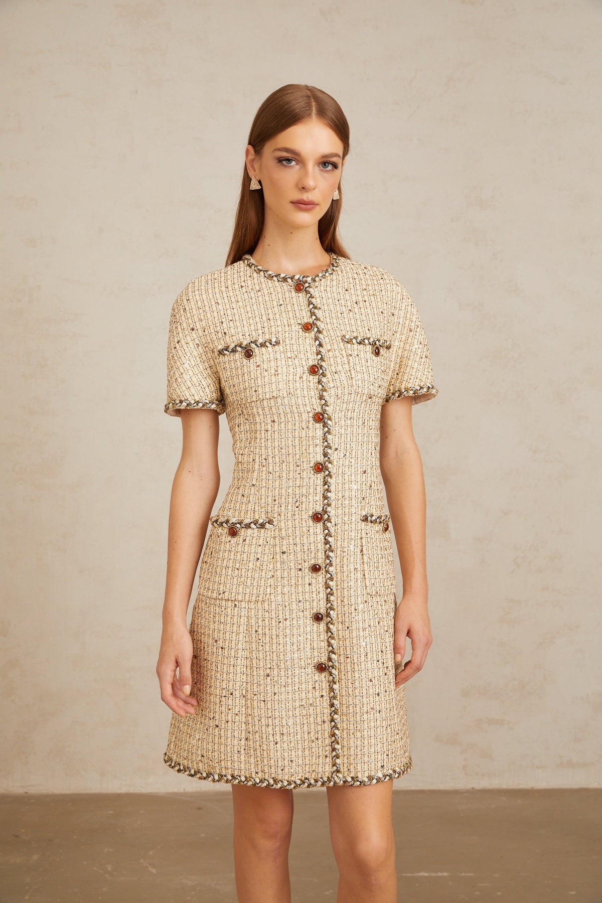 Énergie Neutral A-Line Tweed Mini Dress (Final Sale)