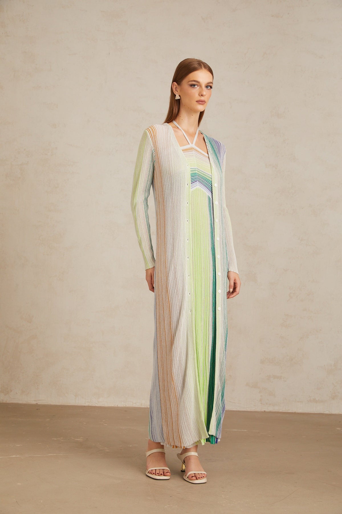 Serelith Green Metallic Knit Long Cardigan
