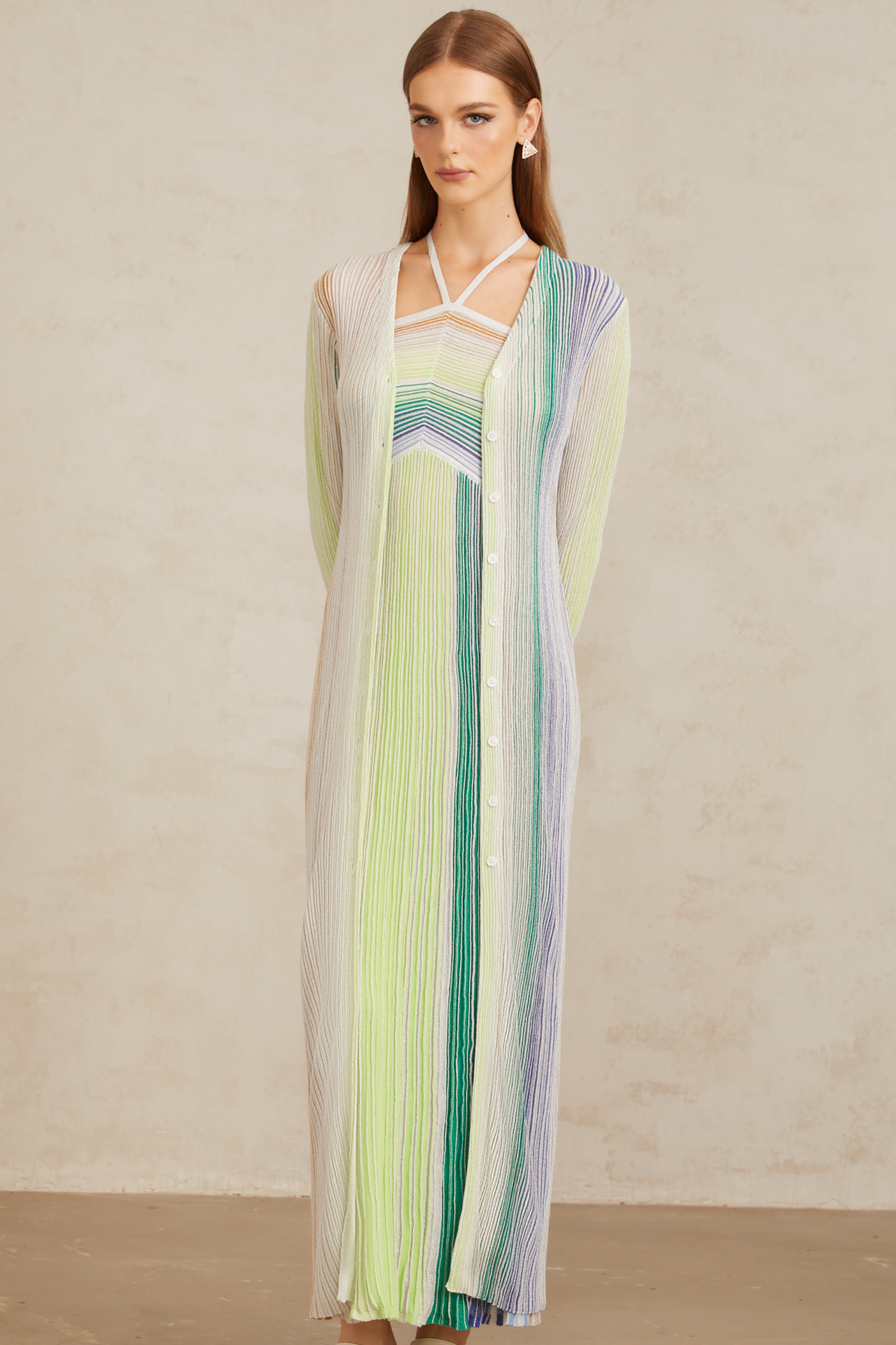 Serelith Green Metallic Knit Long Cardigan