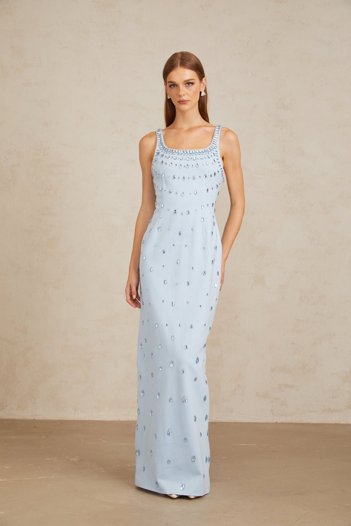 Meris Blue Crystal Embellished Maxi Gown (Final Sale-US Only)