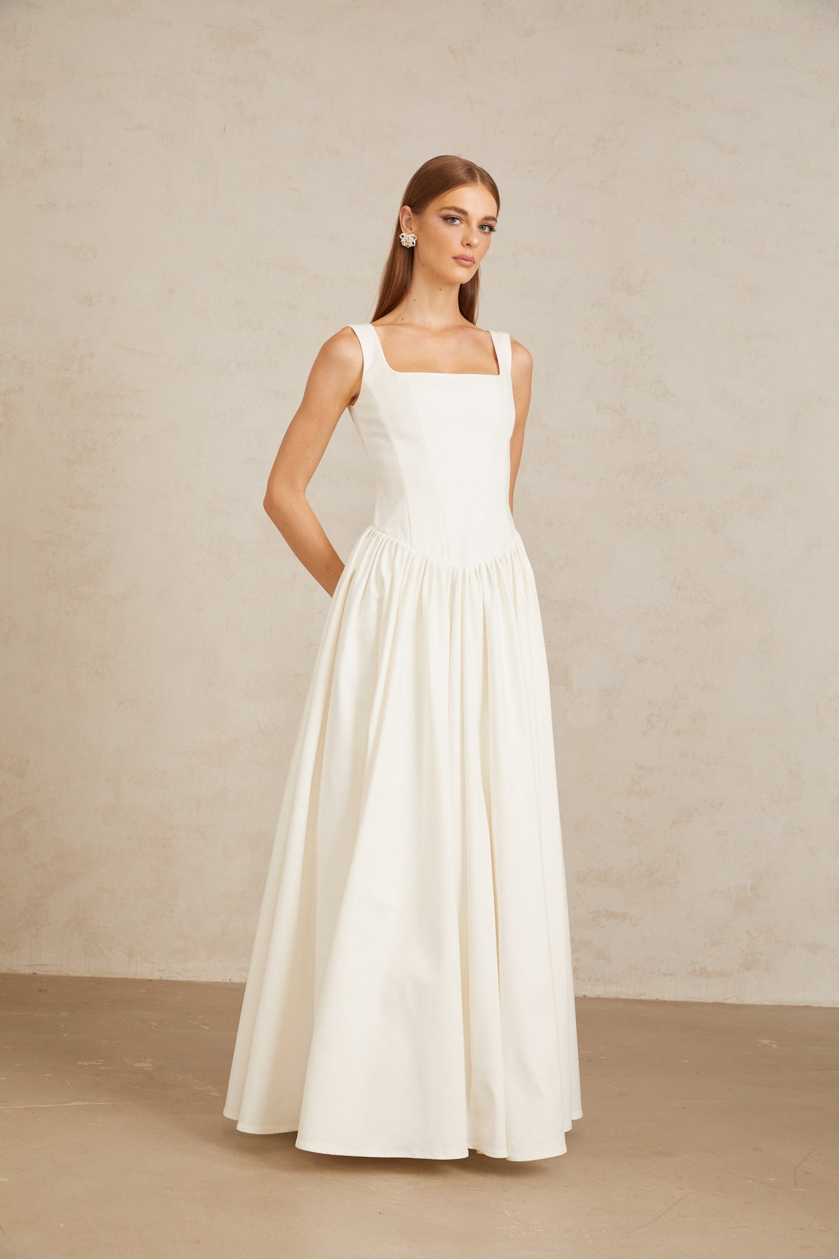 Sadie White Pleated Corset Maxi Gown (Final Sale-US Only)