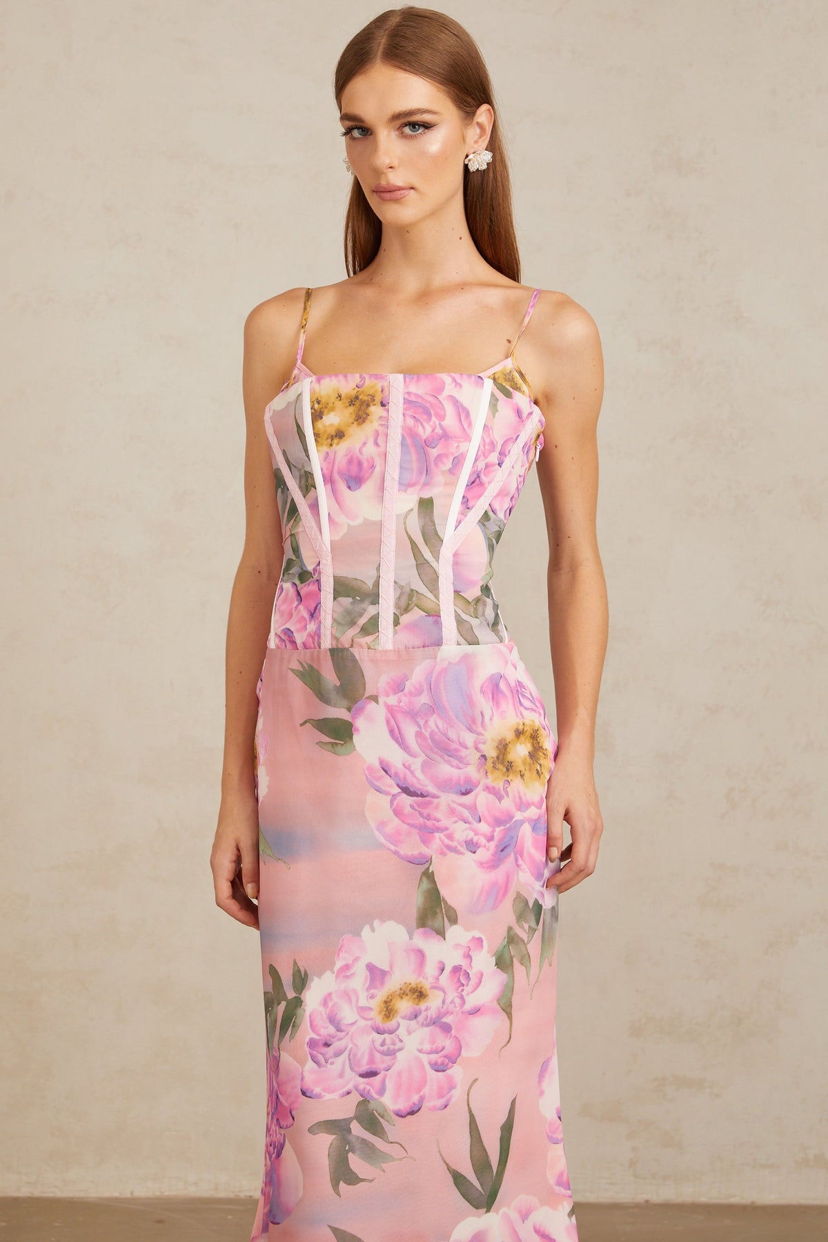 Irène Pink Chiffon Floral Print Maxi Dress (Final Sale)