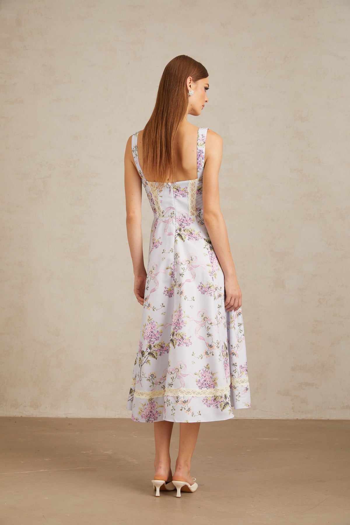 Apolline Lilac Lace Trim Floral Midi Dress (Final Sale)