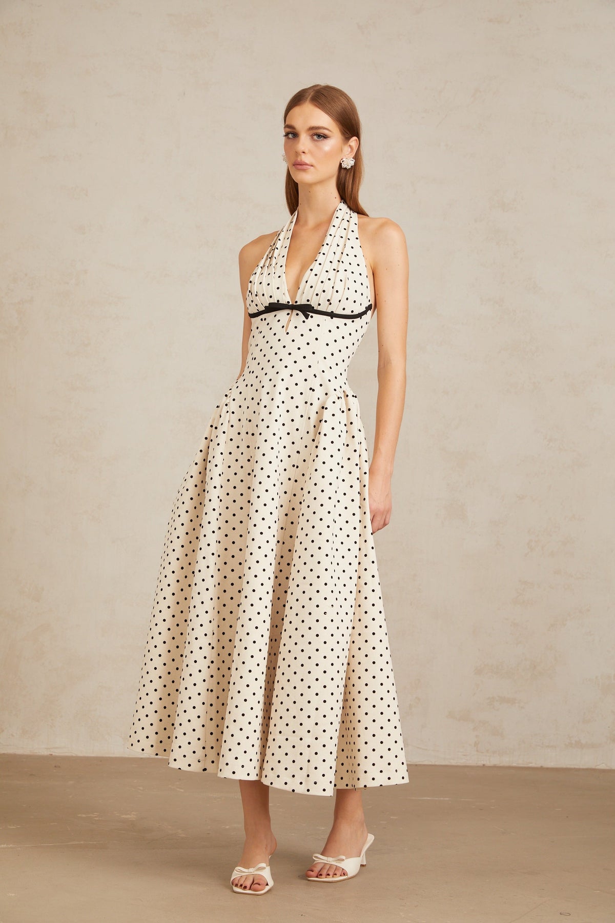Gitane White Polka Dot Midi Dress