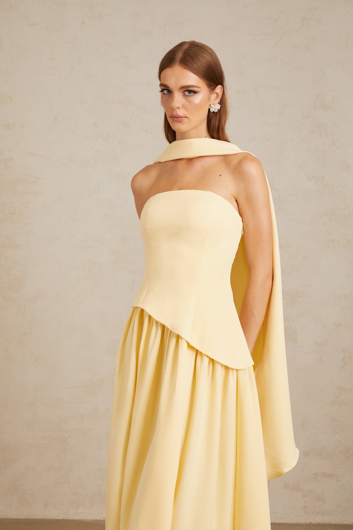 Sidonie Yellow Off-Shoulder Panel Maxi Gown
