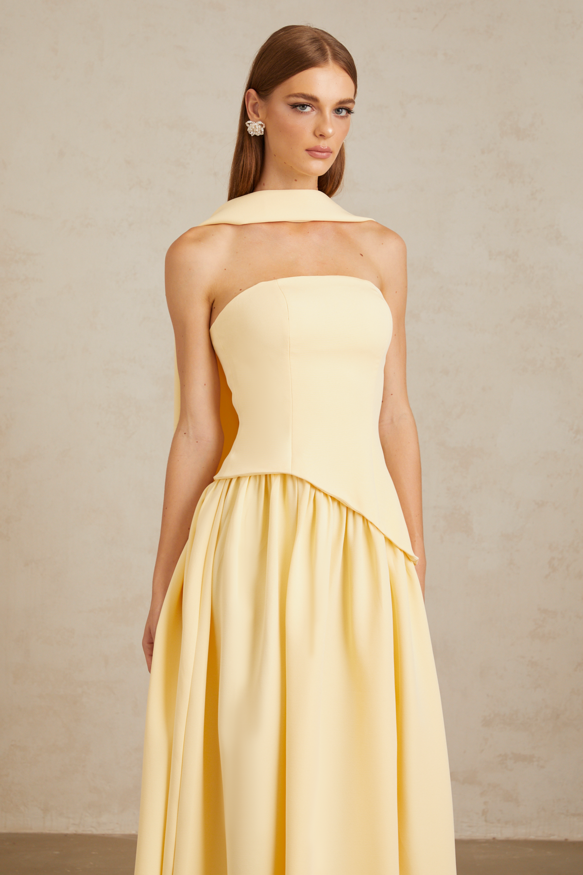 Sidonie Yellow Off-Shoulder Panel Maxi Gown (Final Sale)