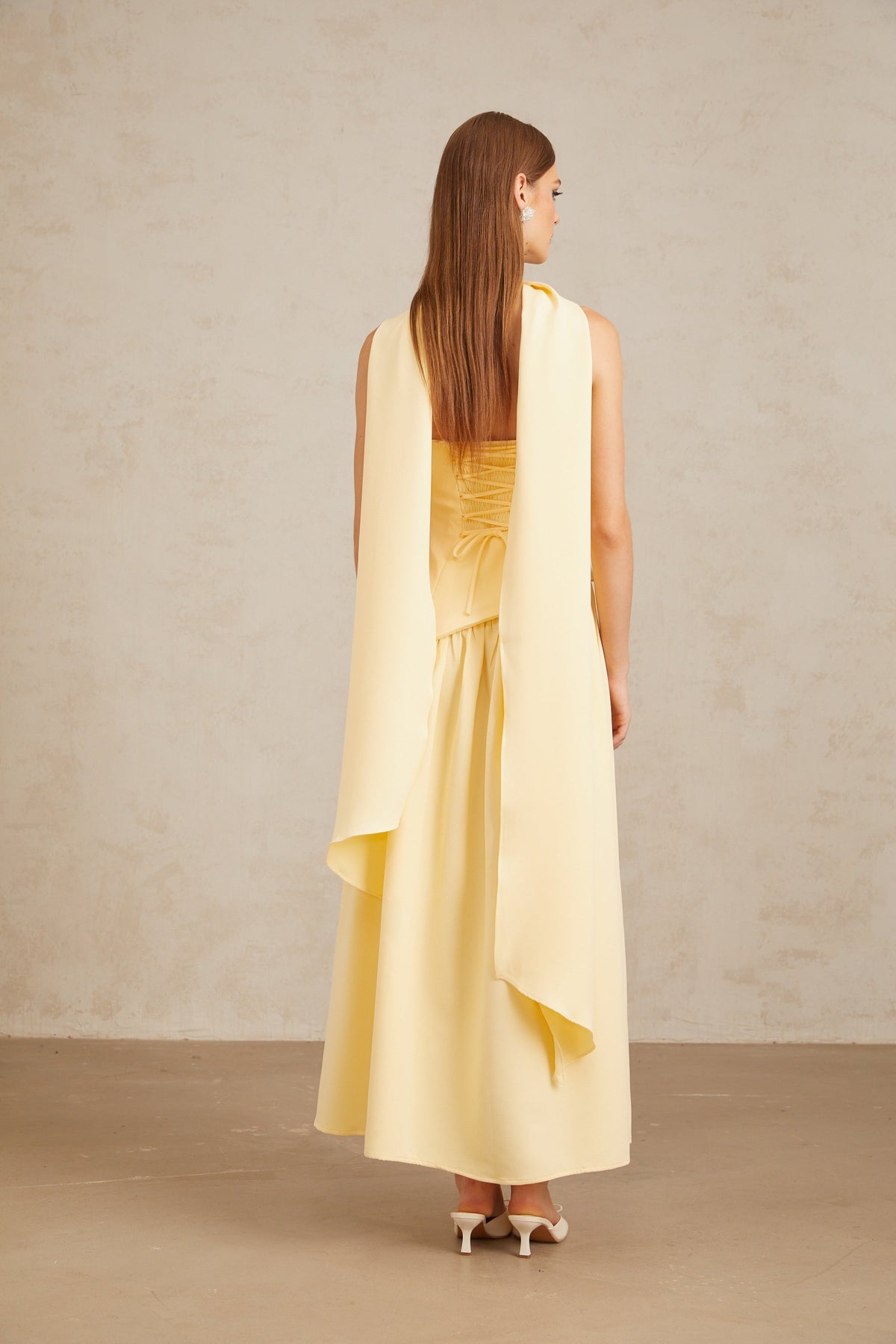 Sidonie Yellow Off-Shoulder Panel Maxi Gown (Final Sale)